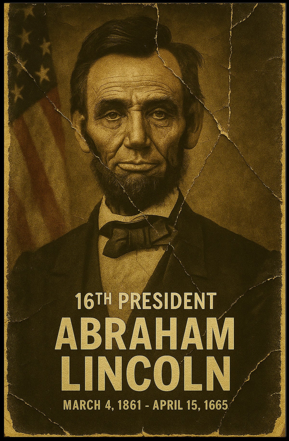 Abraham Lincoln 16th President of the United States Damaged Photograph Poster