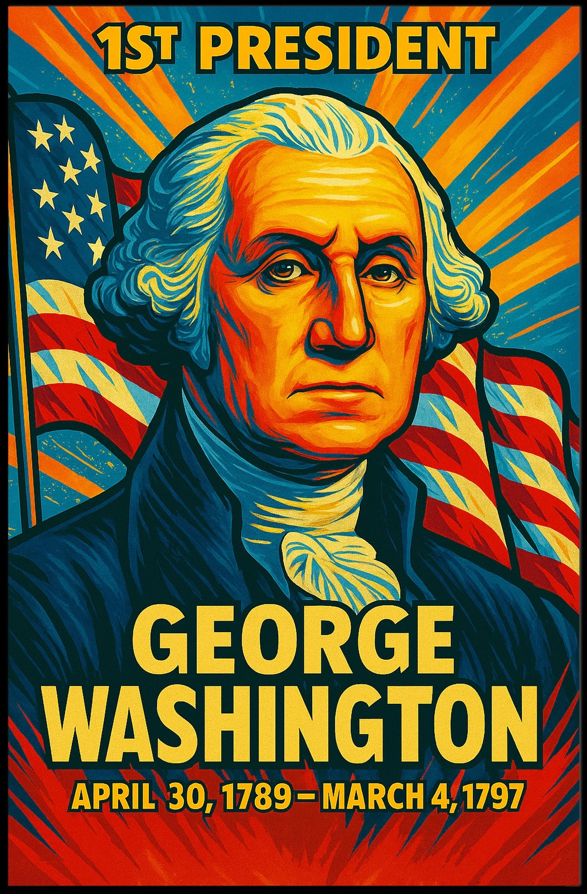 George Washington 1st President of the United States Colorful Comic Book Style Poster