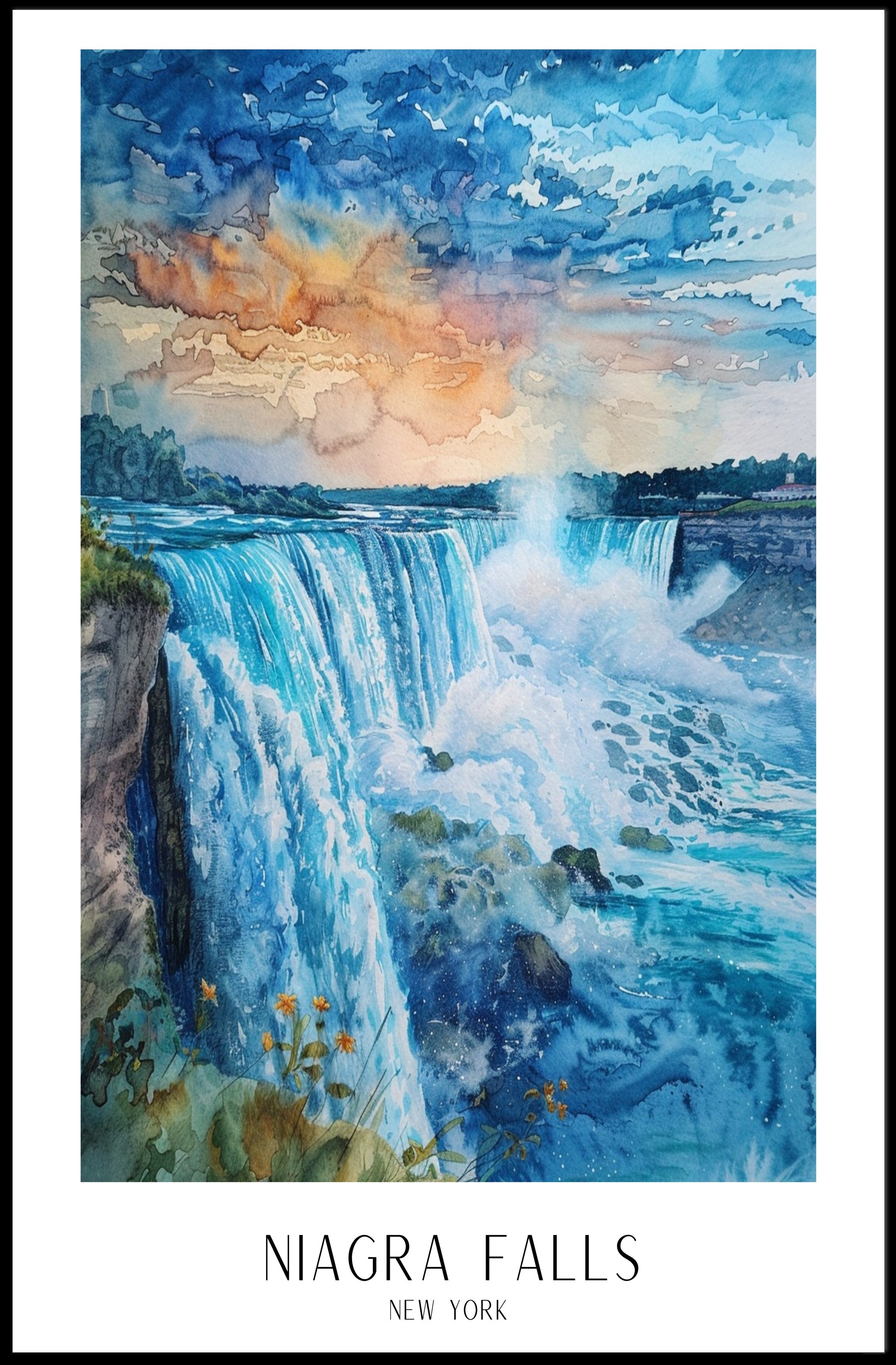 Niagara Falls Watercolor Art Travel Poster PosterGoat
