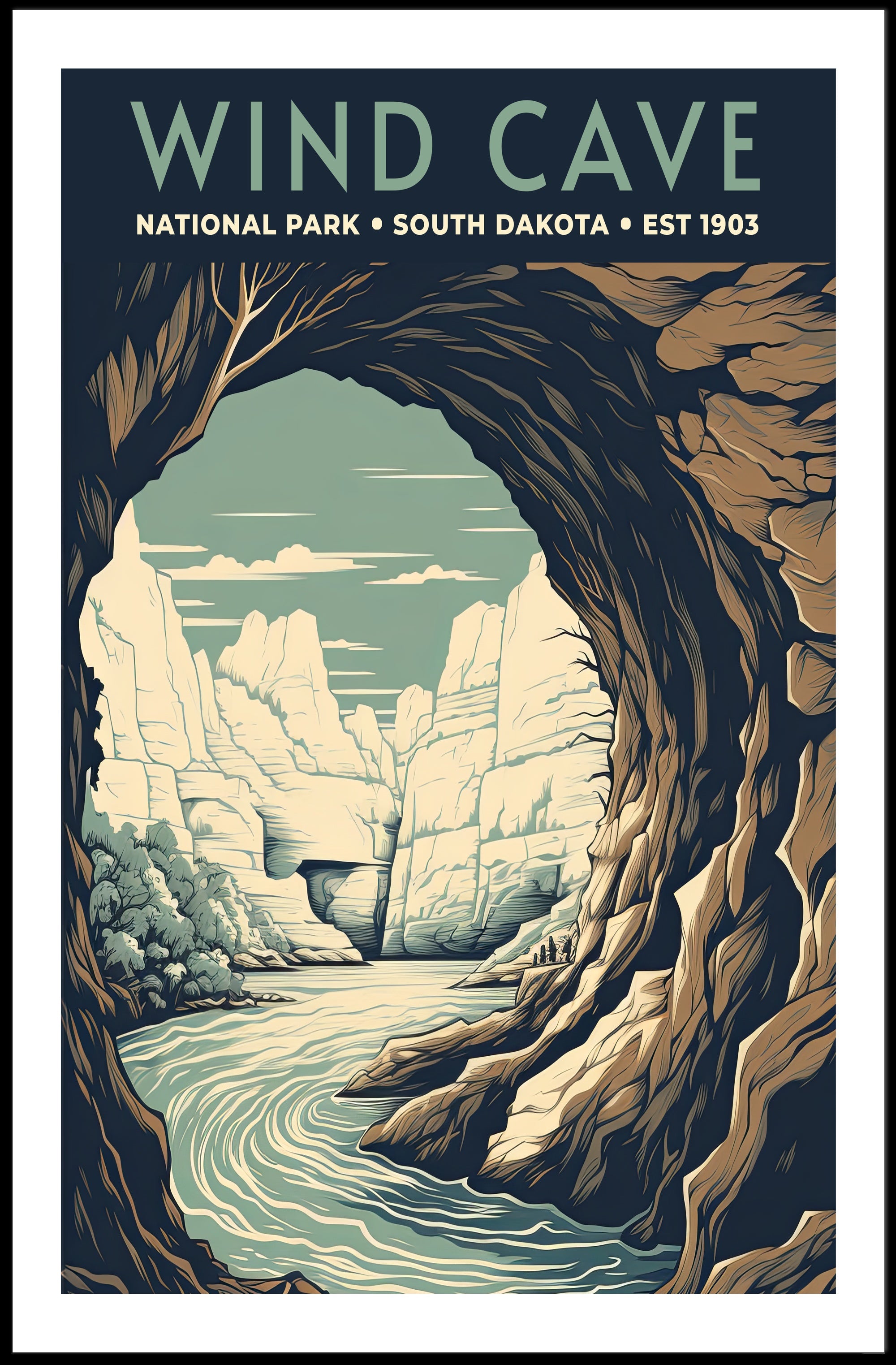 Wind Cave National Park Poster Vintage Scenic Print
