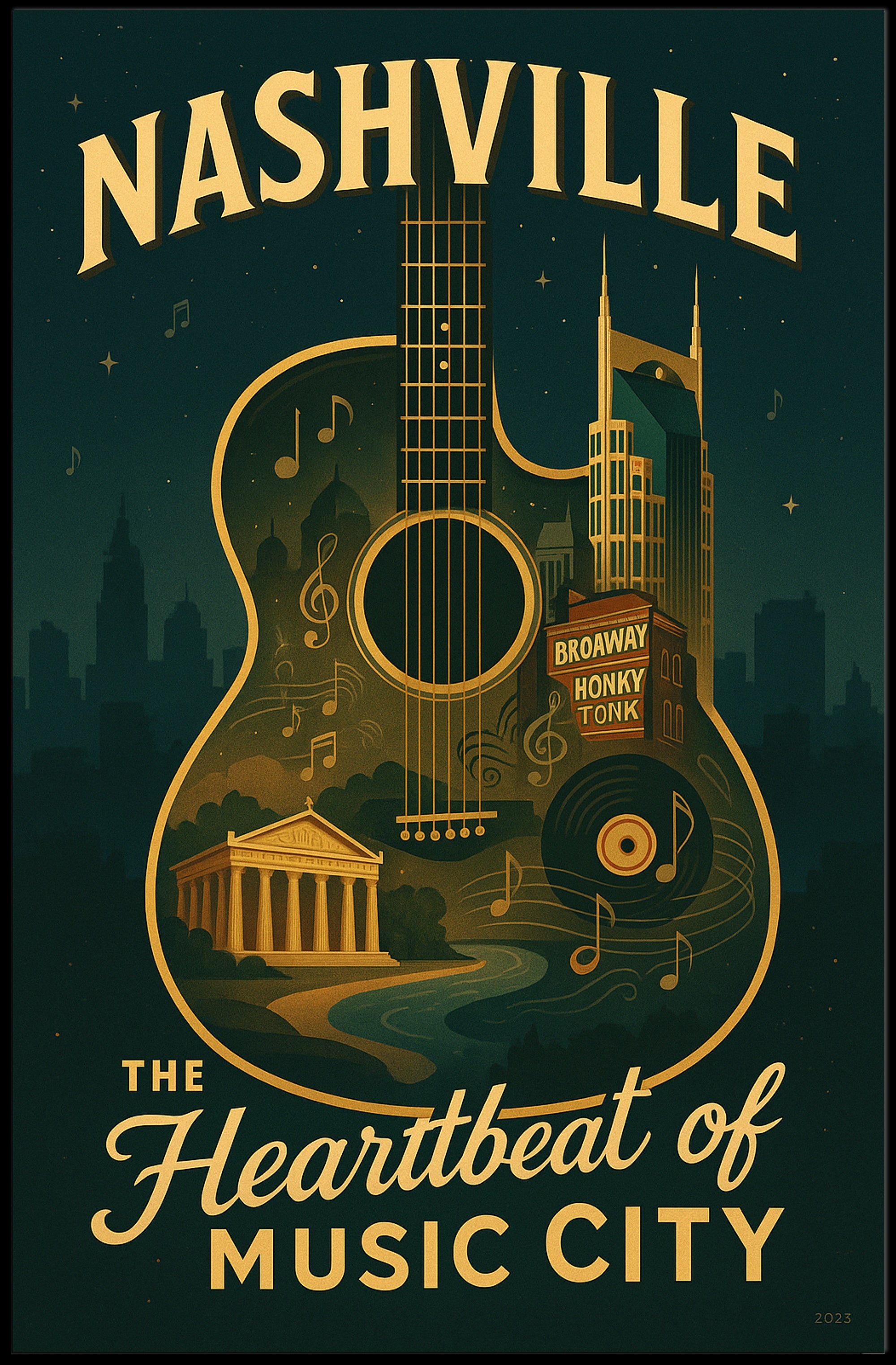 Nashville Poster Vintage Music City Wall Art