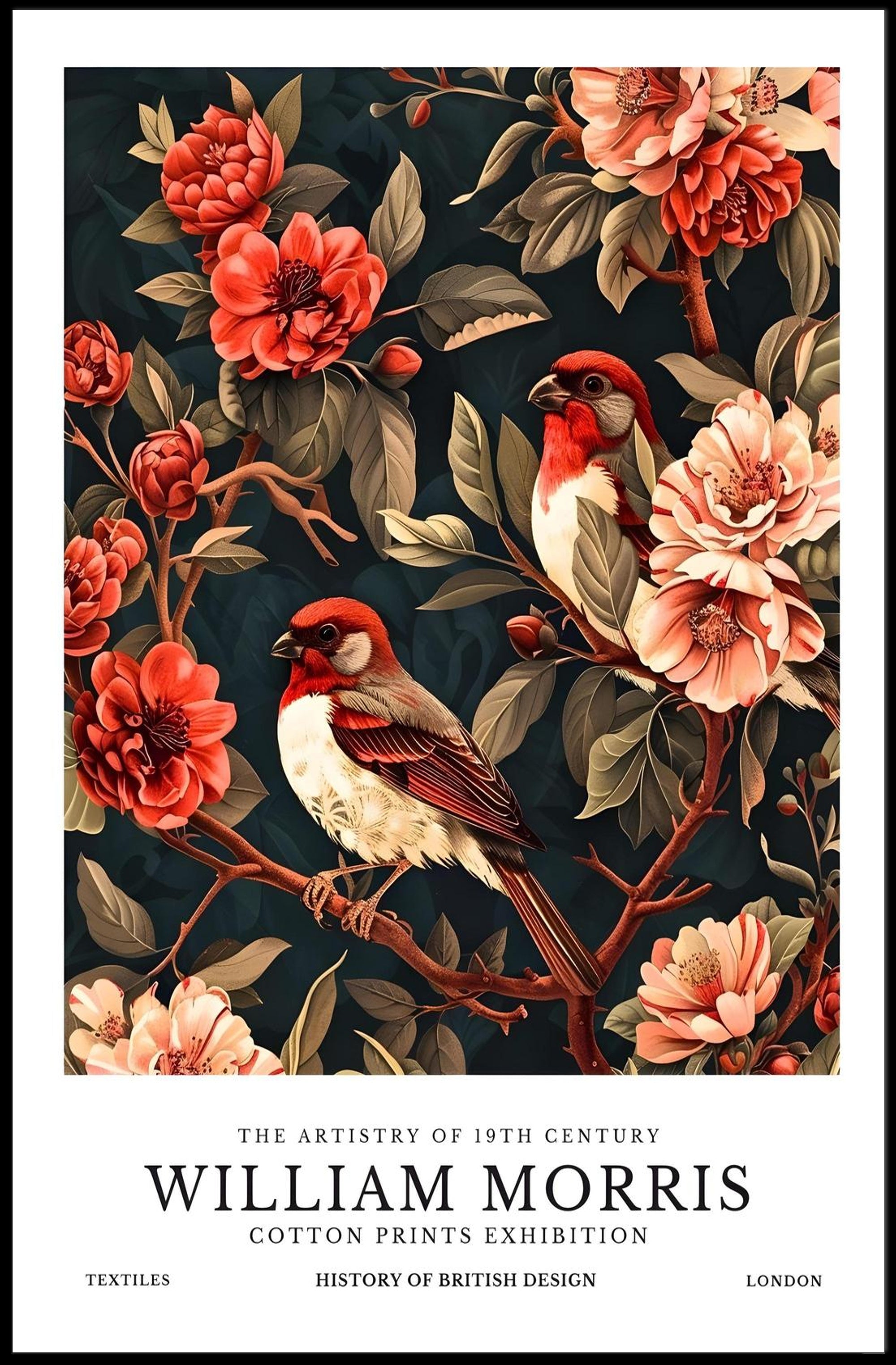 William Morris-Inspired Vintage Floral Illustration Cultural Poster