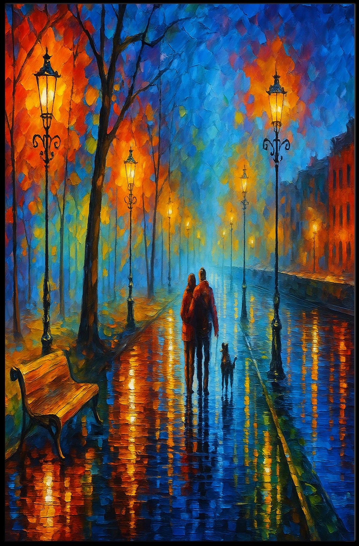 Evening Stroll in a Vibrant Cityscape Poster