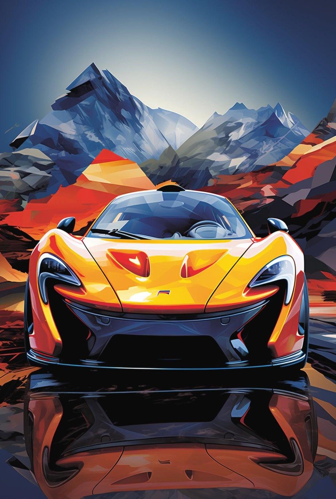 Sleek Orange Sports Car Adventure Abstract, Artistic, or Pop Culture Poster