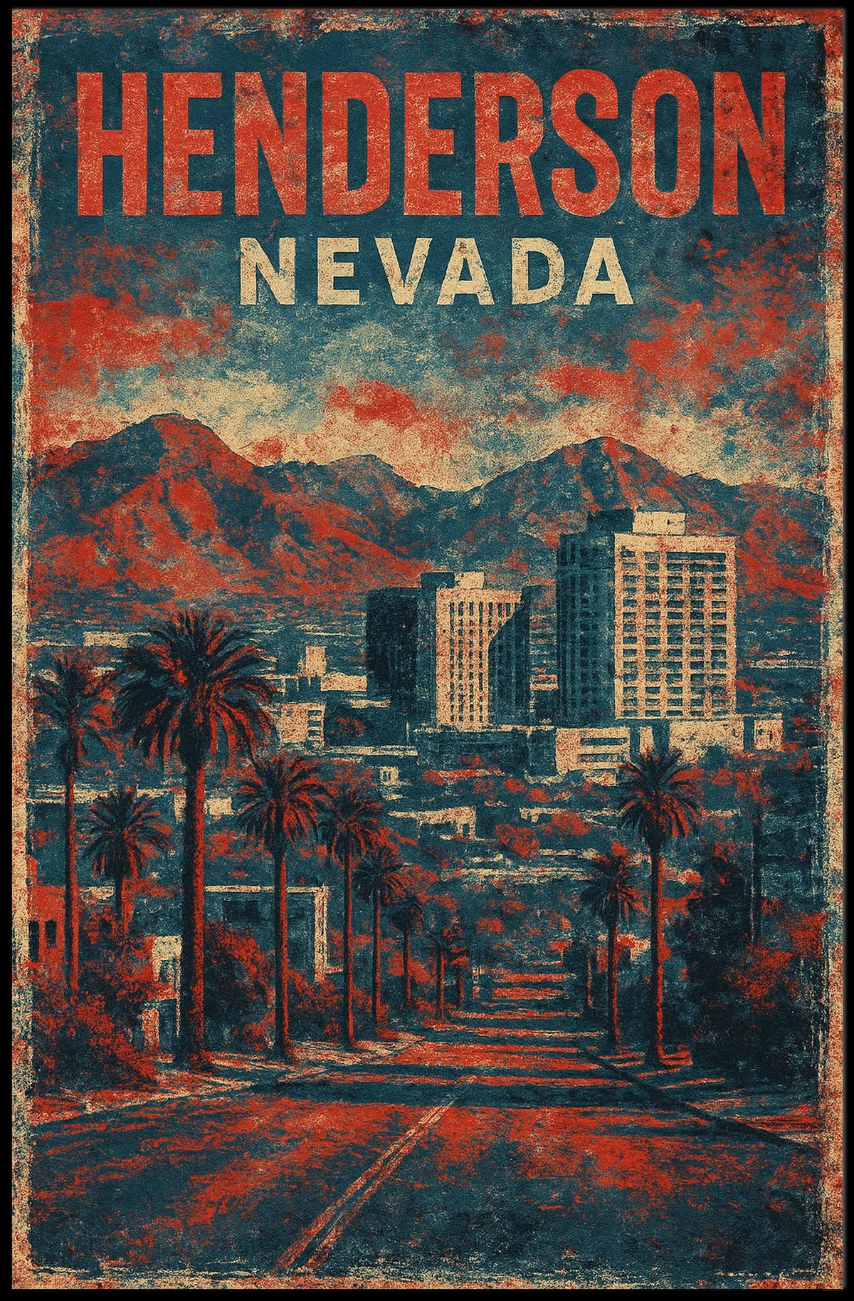 Henderson Cityscape Nostalgia Retro Travel Poster