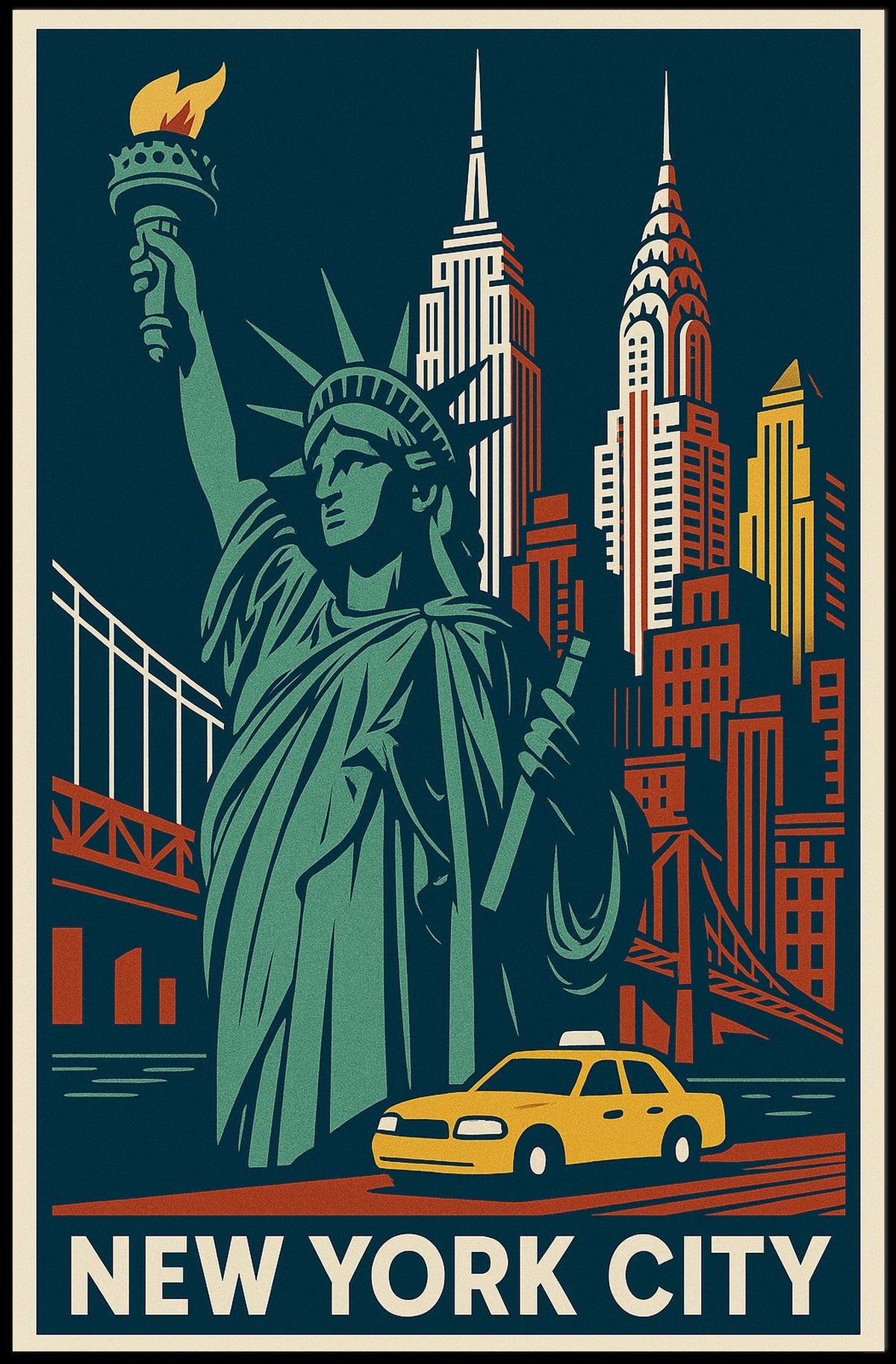 New York City Poster Vintage Travel Art Deco Wall Art