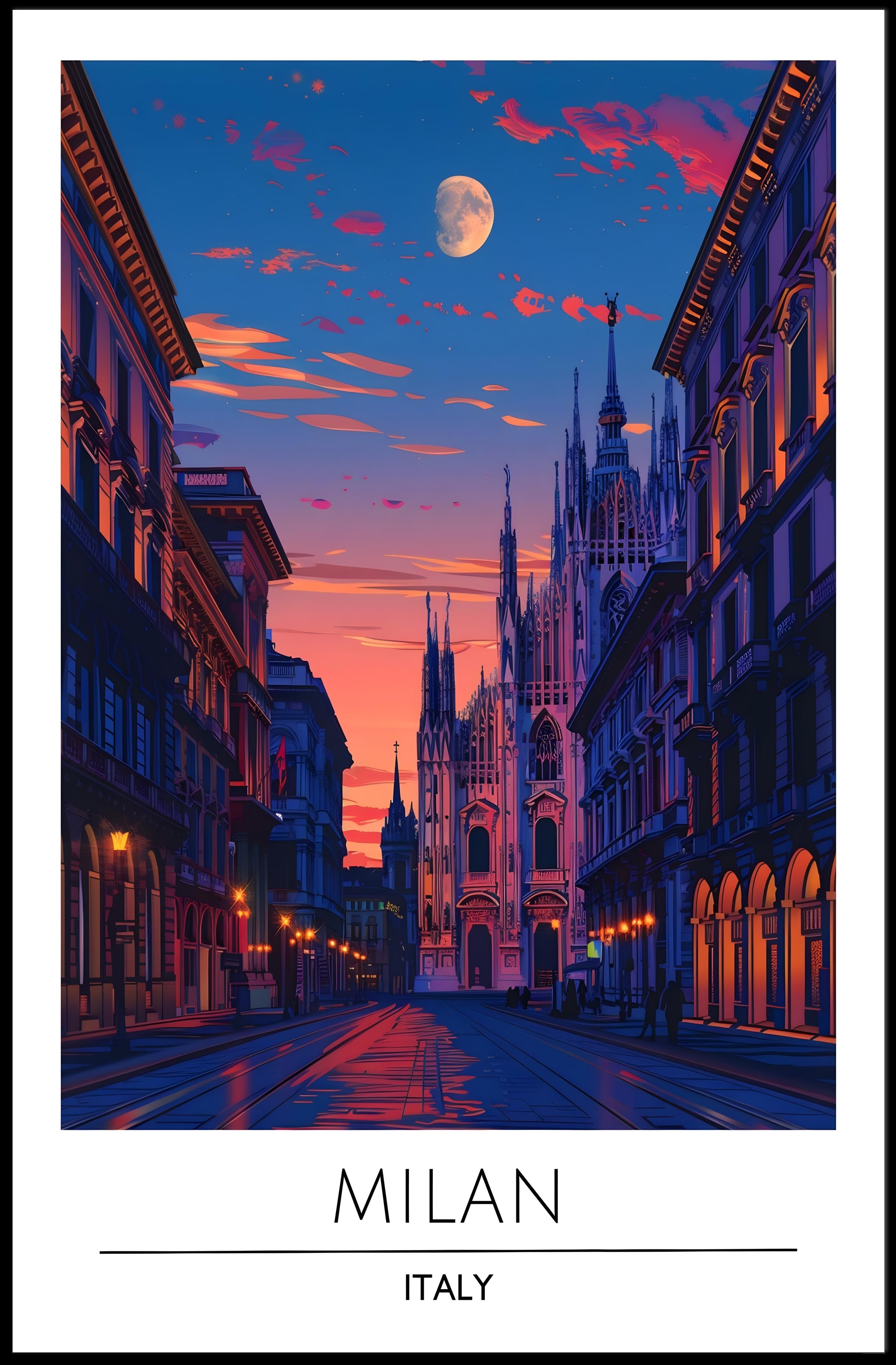 Milan Cathedral Twilight Cityscape Poster