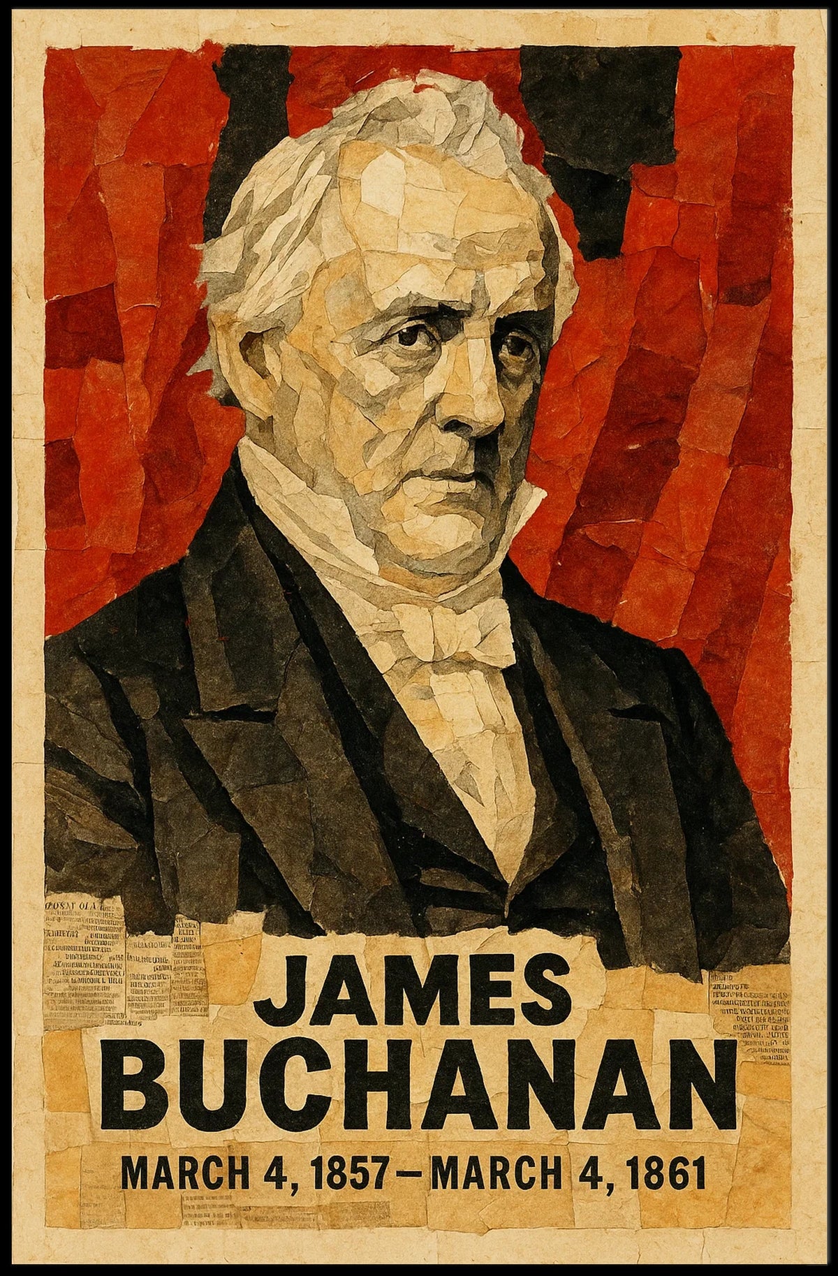 James Buchanan 15th President of the United States Layered paper Collage Poster