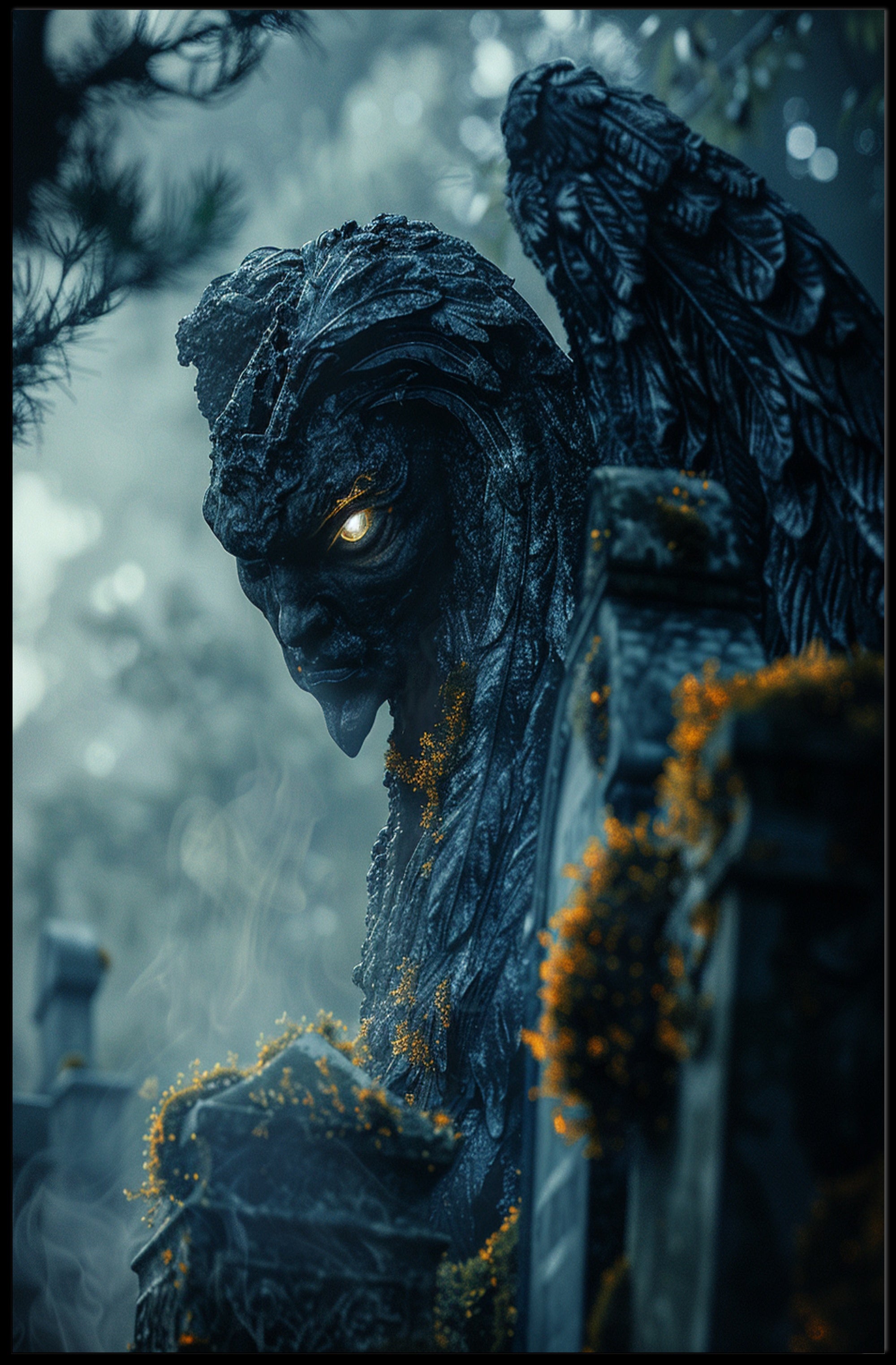 Gargoyle With Glowing Eyes Fantasy or Mythology Poster PosterGoat