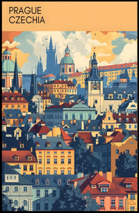 Prague Cityscape Architectural Art Travel Poster