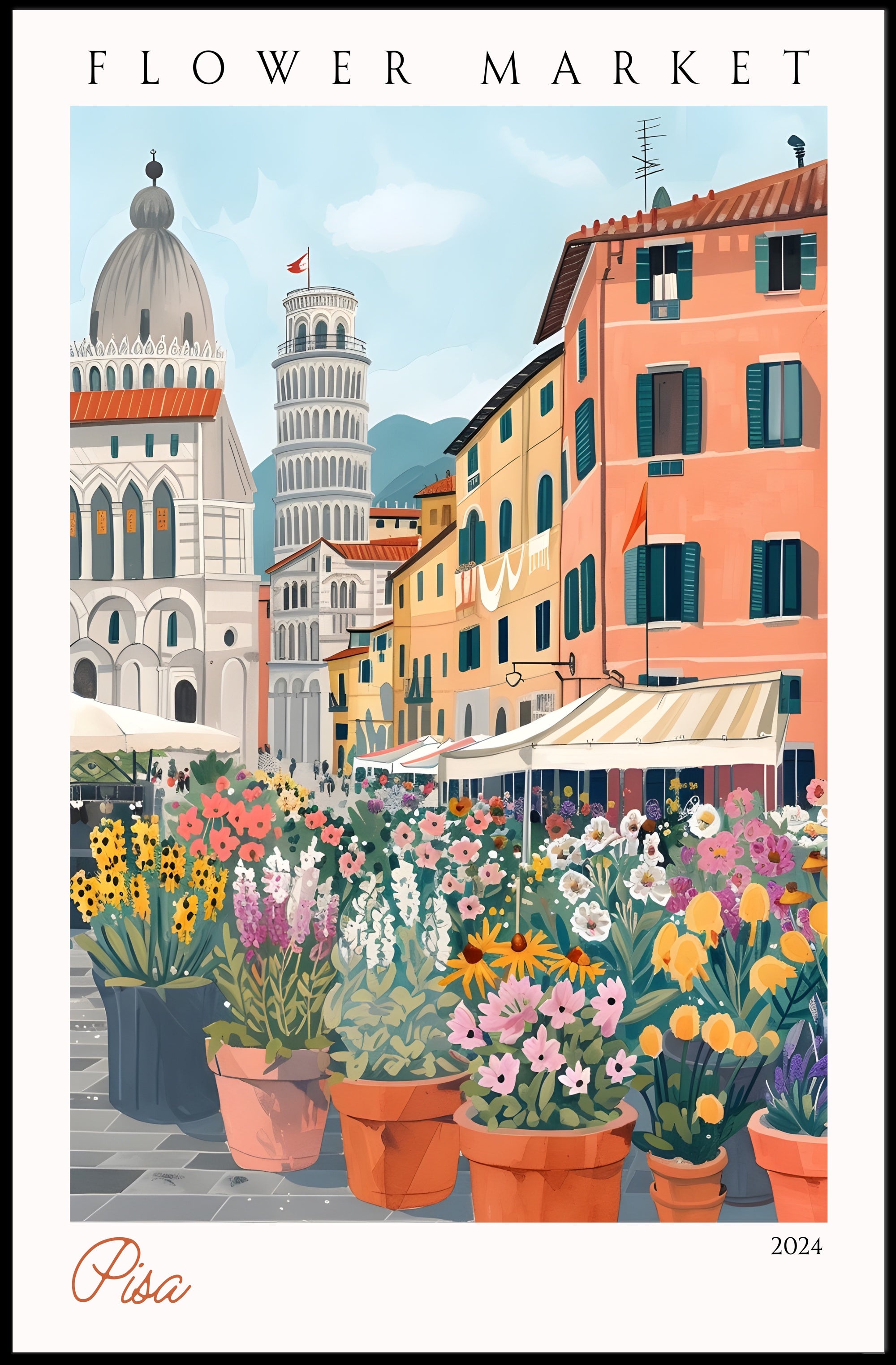 Vibrant Flower Market in Pisa Poster PosterGoat
