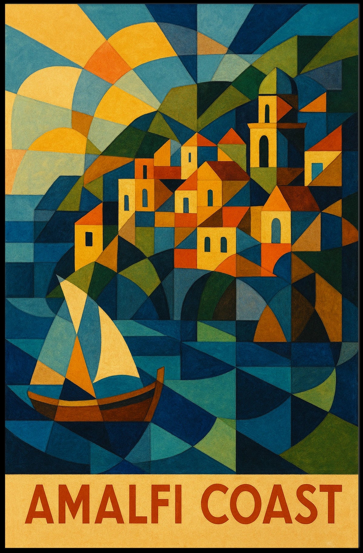 Amalfi Coast Geometric Splendor Poster Wall Art Print