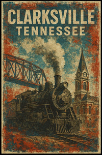 Clarksville Tennessee Vintage Railway Cityscape Travel Souvenir Wall Art Urban Nostalgia Poster