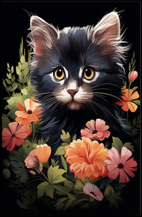 Charming Kitten and Floral Fantasy Art Poster