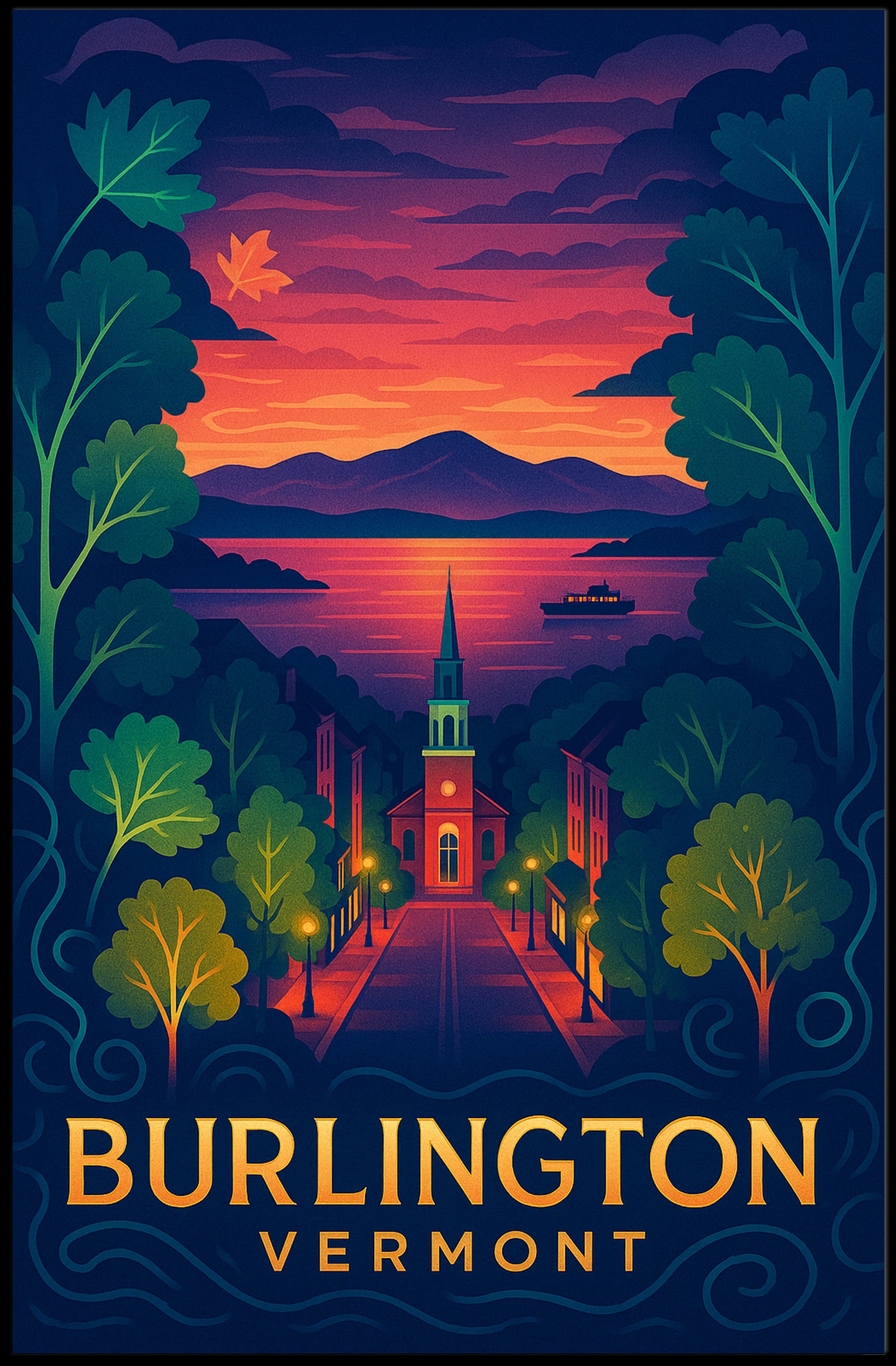 Burlington Vermont at Sunset Poster