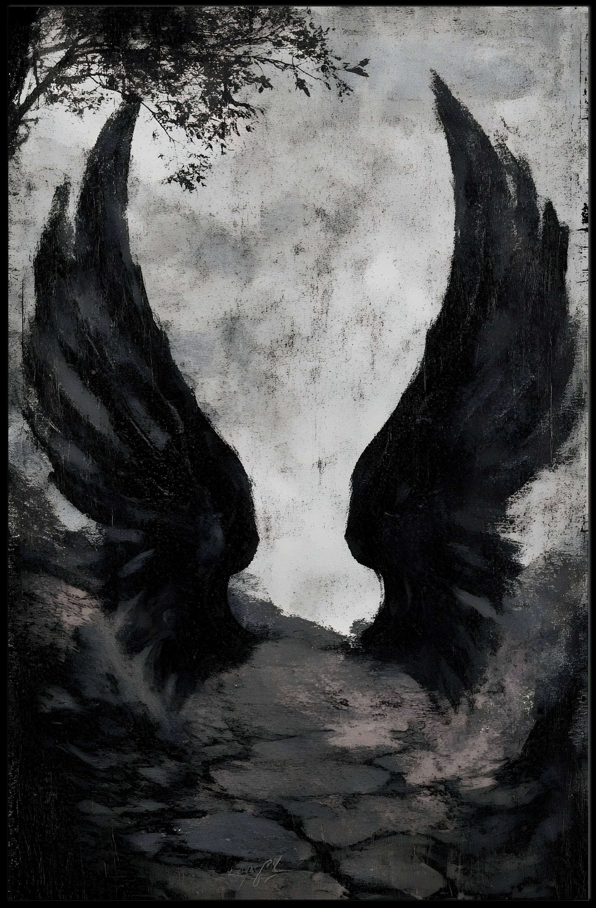 Dark Fantasy Wings Mysterious Scene Poster Fantasy or Mythology Poster PosterGoat