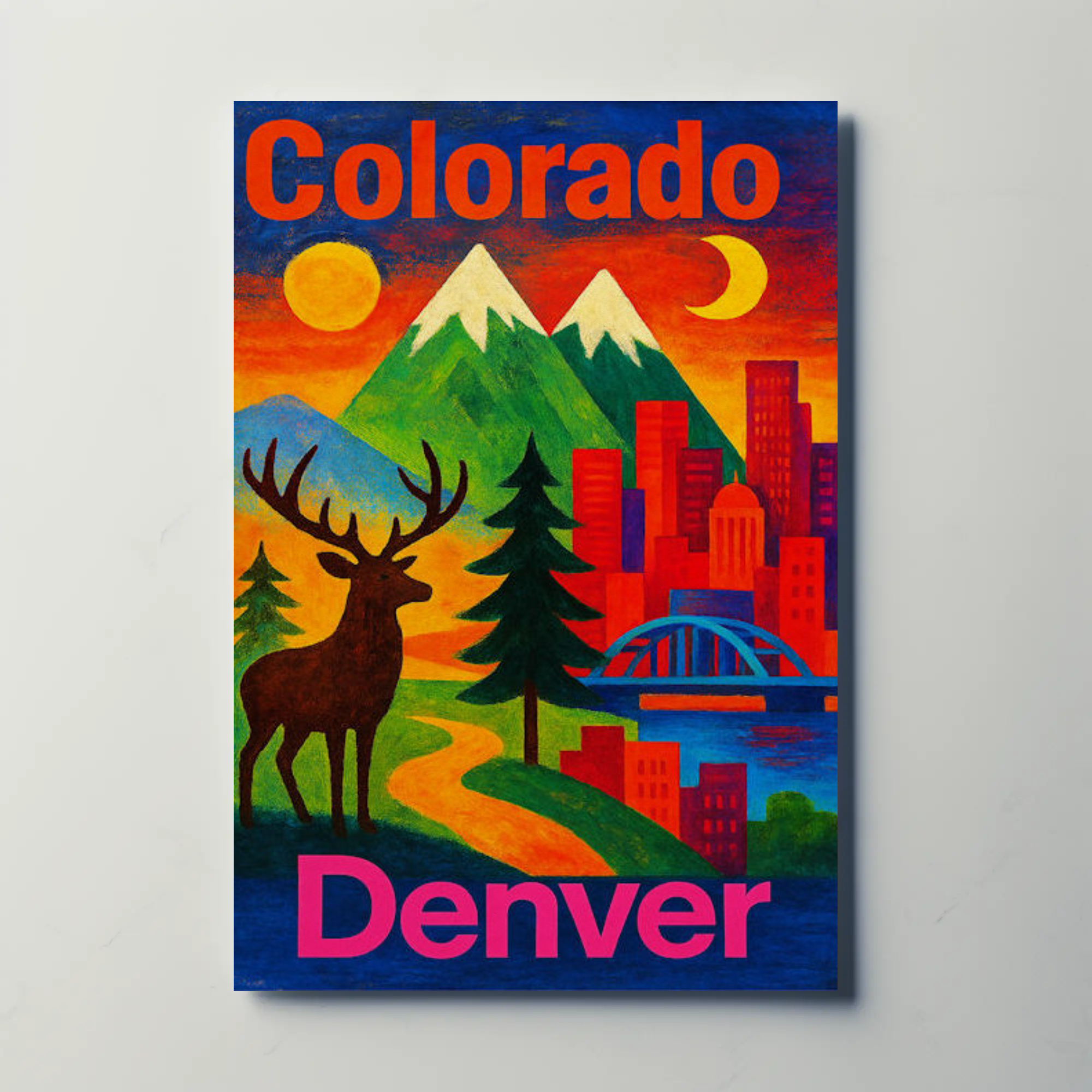 Denver Colorado Color Block Wildlife Travel Poster
