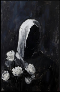 Cloaked Figure with Roses Abstract Artistic Poster PosterGoat