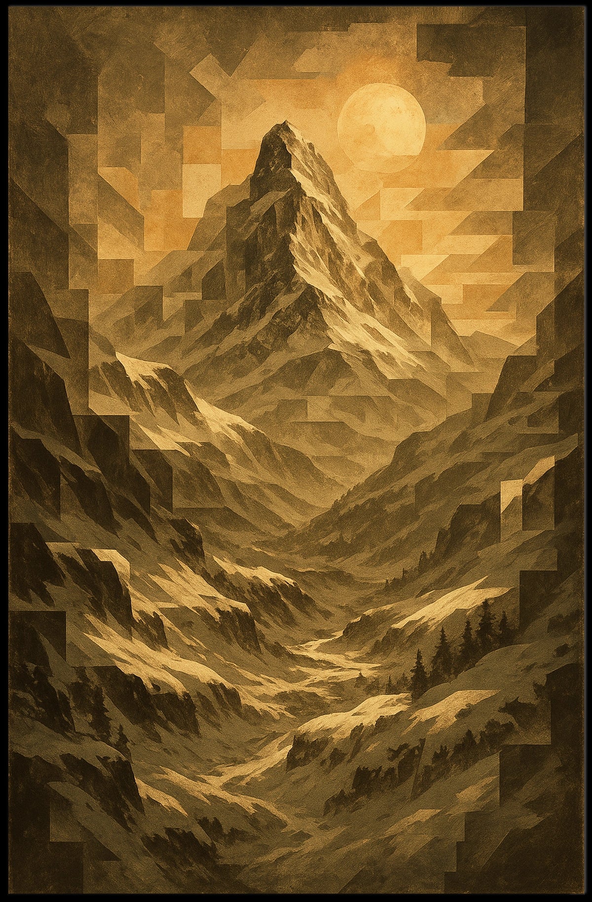 Geometric Mountain Landscape Poster