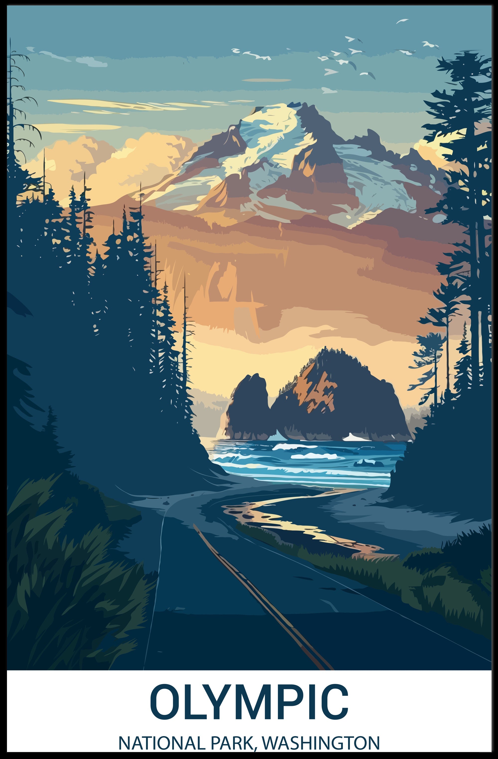 Olympic National Park travel poster with vintage-modern blend