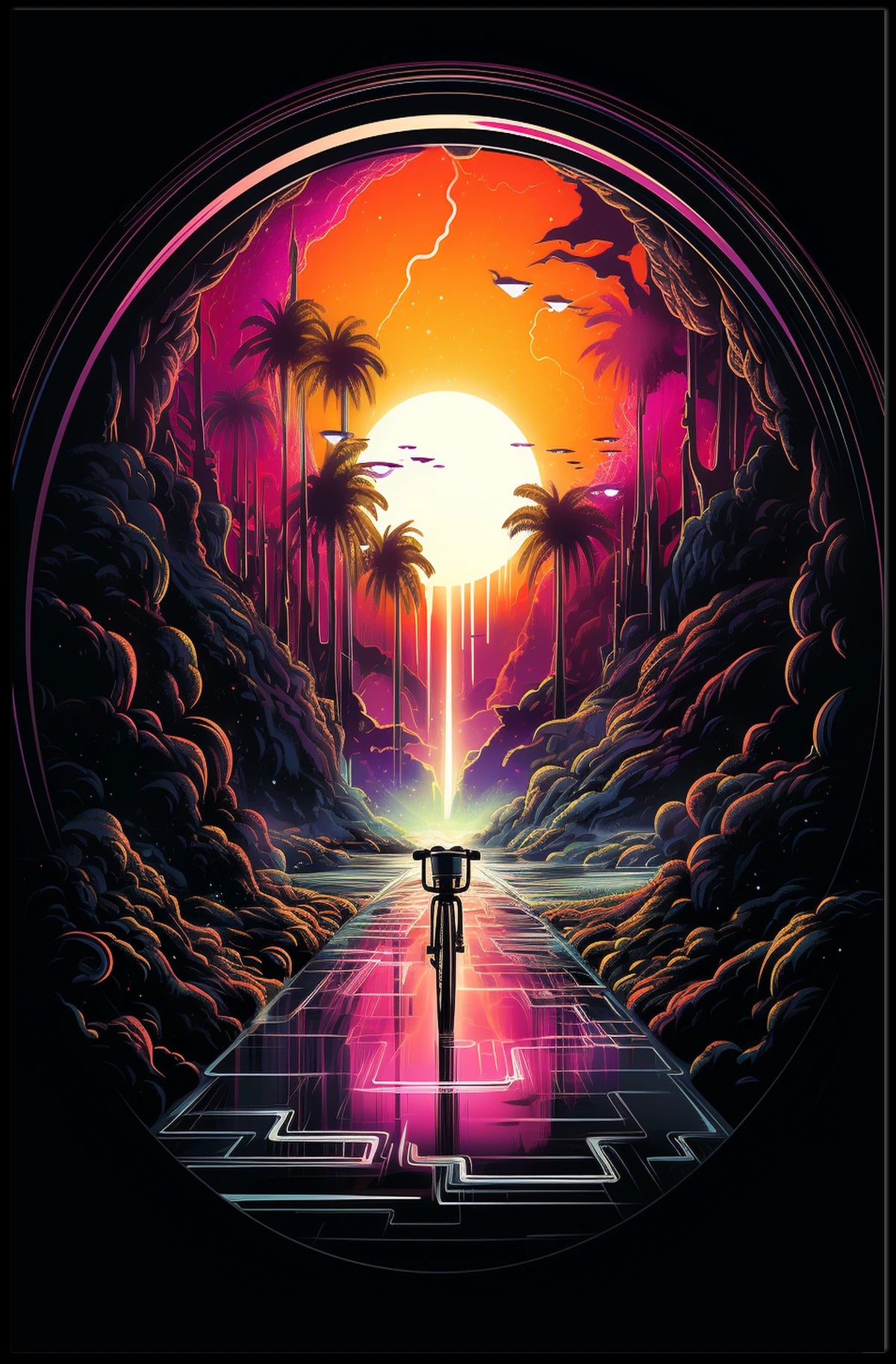 Journey Through a Neon Sunset Poster