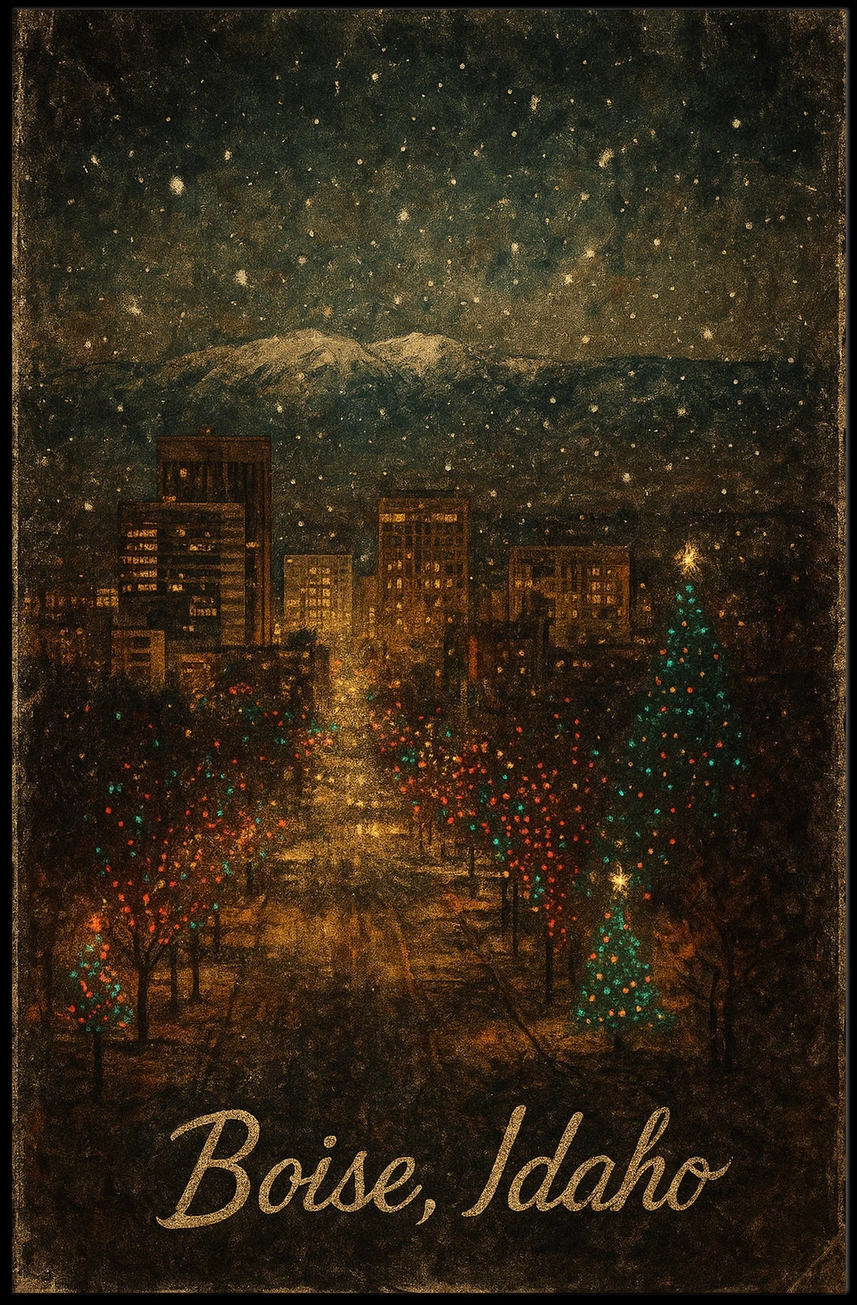Winter Night In Boise, Idaho Poster