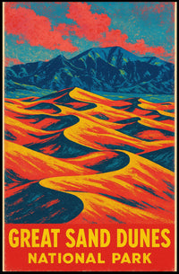 Great Sand Dunes National Park Vintage Travel Art Deco Nostalgic Adventure Colorful Dunes Scene Poster
