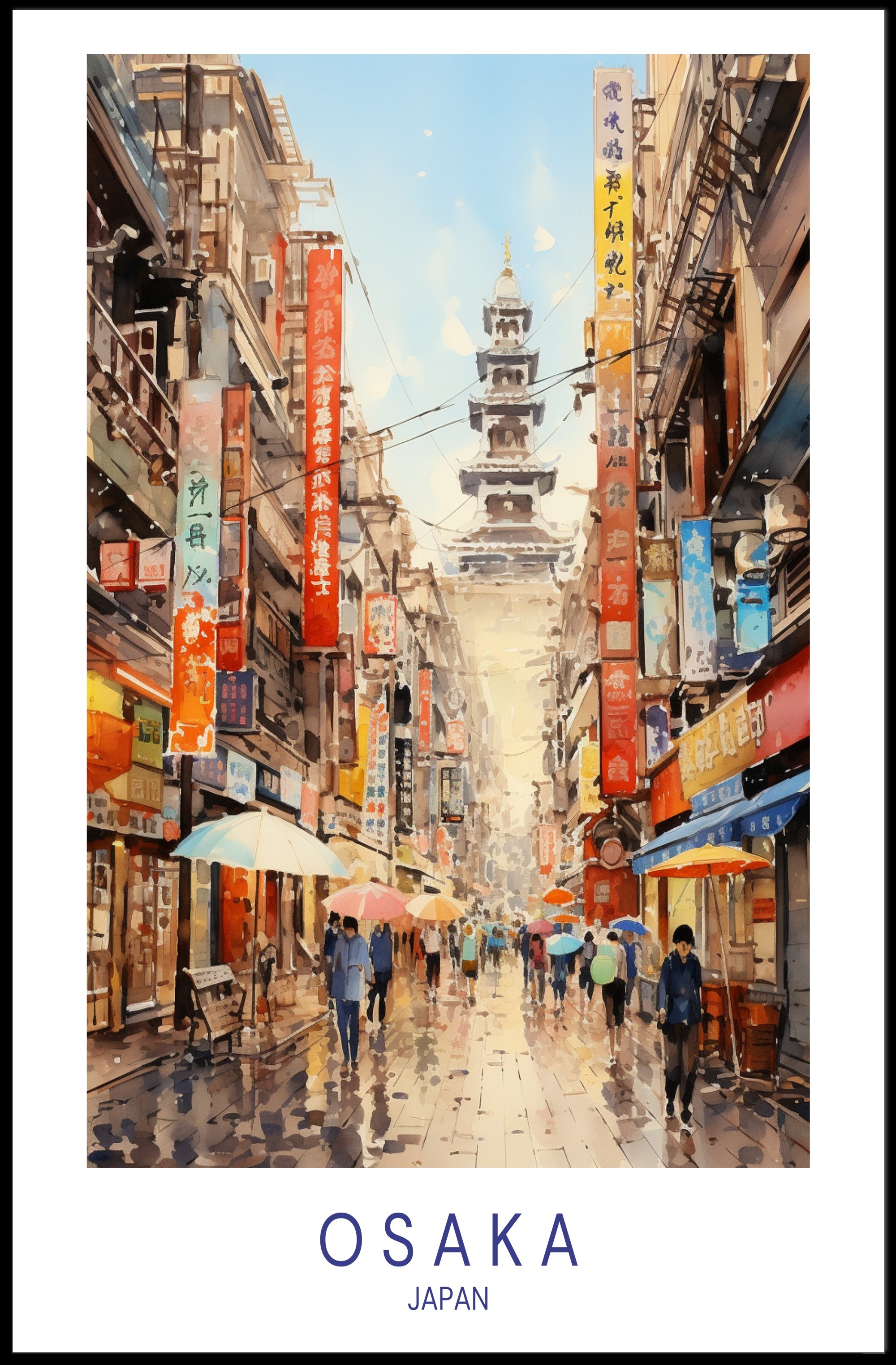 Osaka Rainy Day Vibrant Cityscape Urban or Cityscape Poster PosterGoat