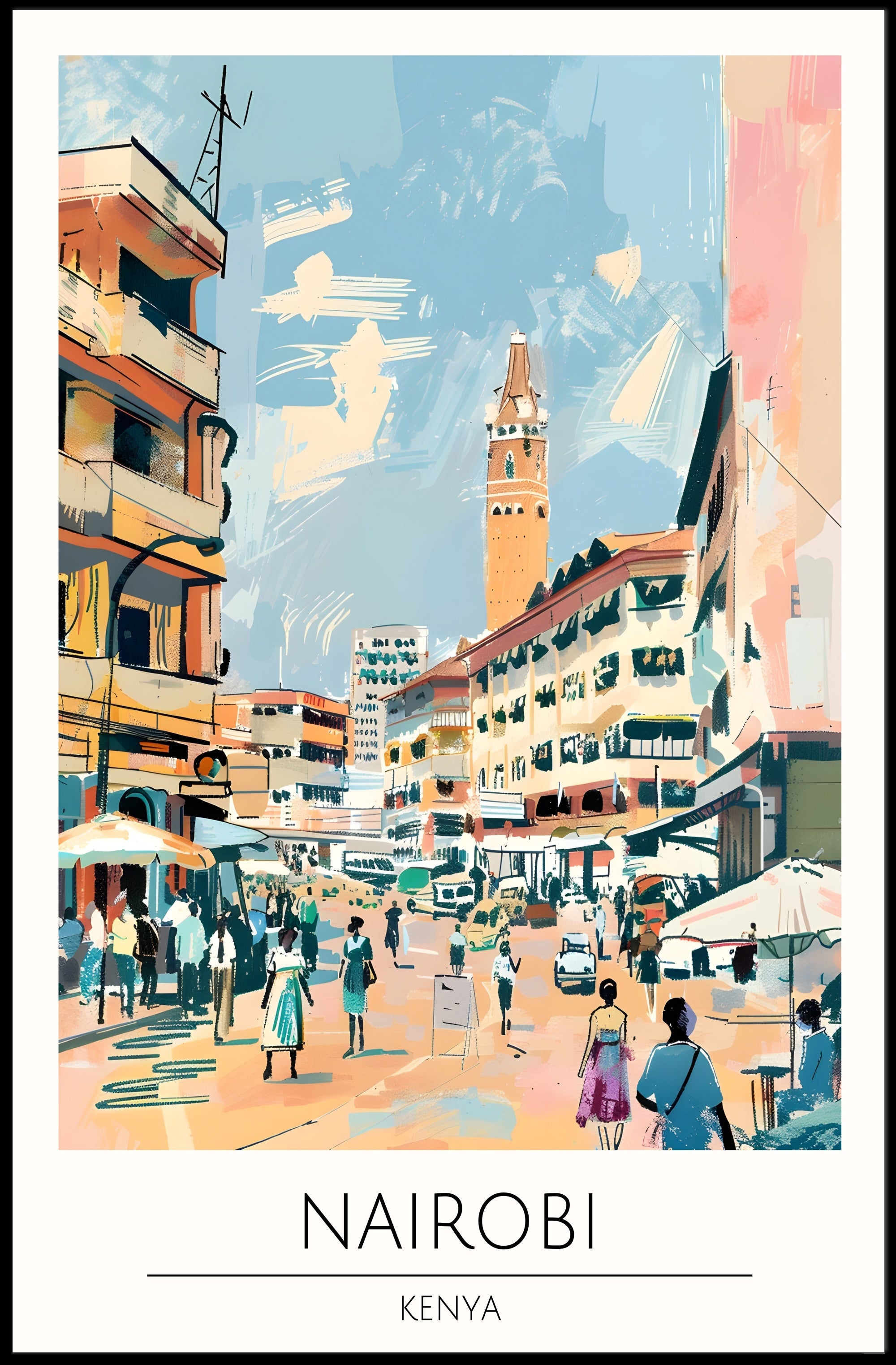 Nairobi Cityscape Illustration Poster PosterGoat