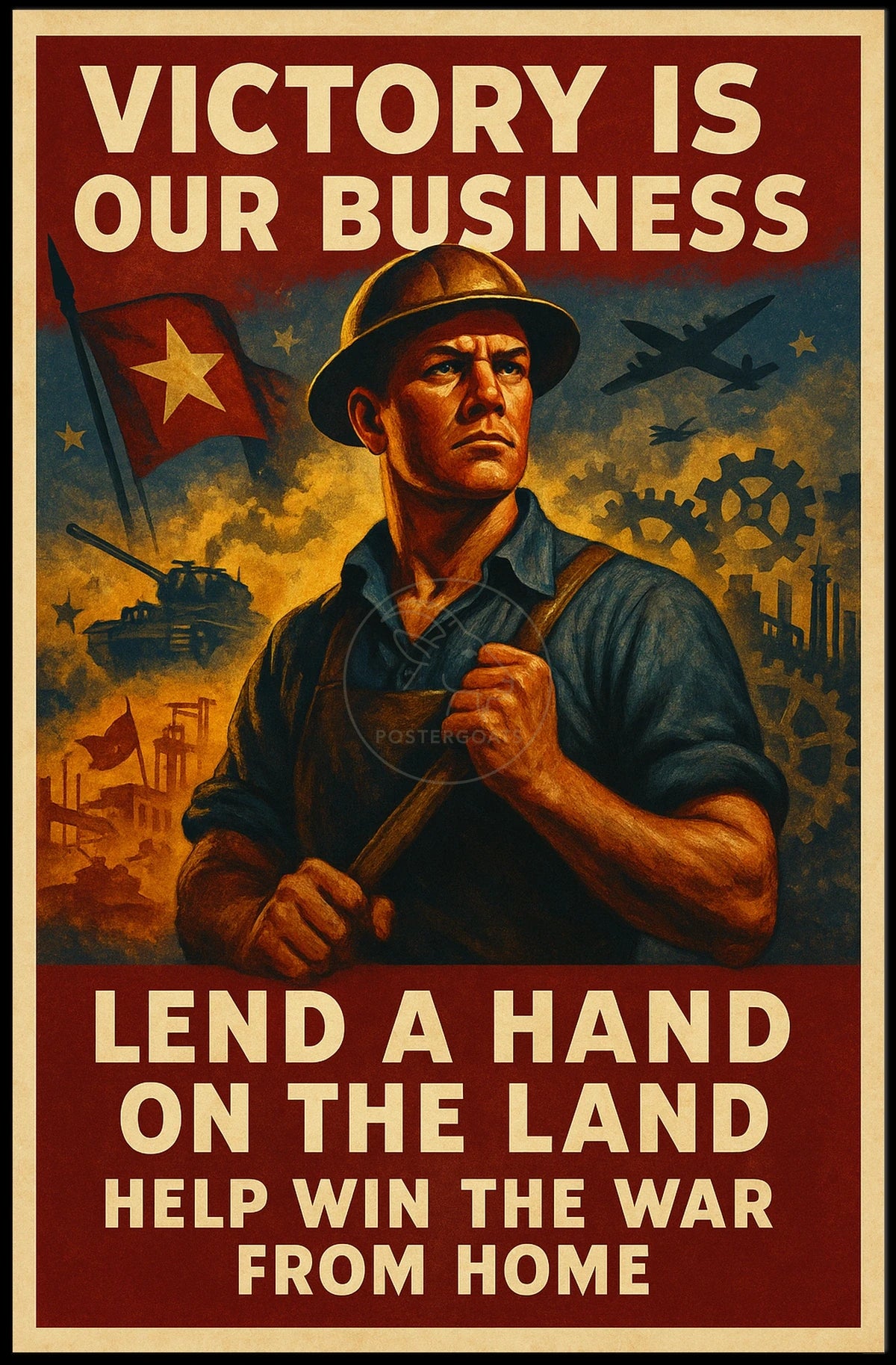 Patriotic WWII Era Industrial Propaganda Poster