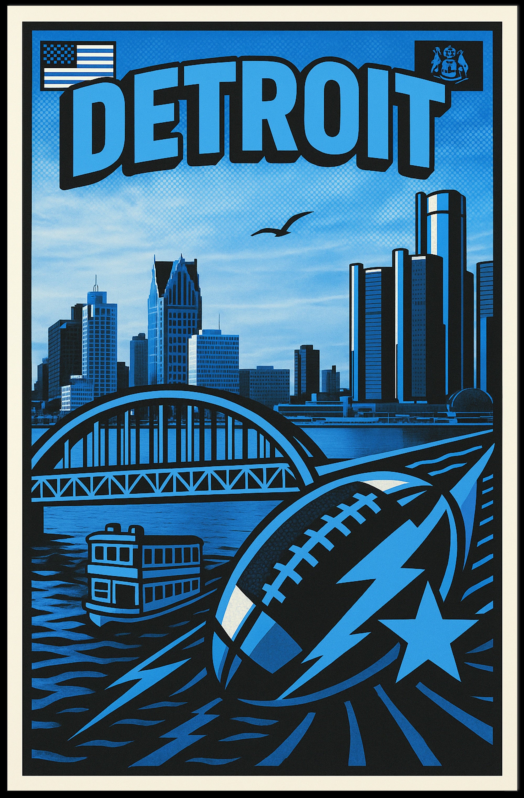Detroit Skyline and Sports Poster PosterGoat