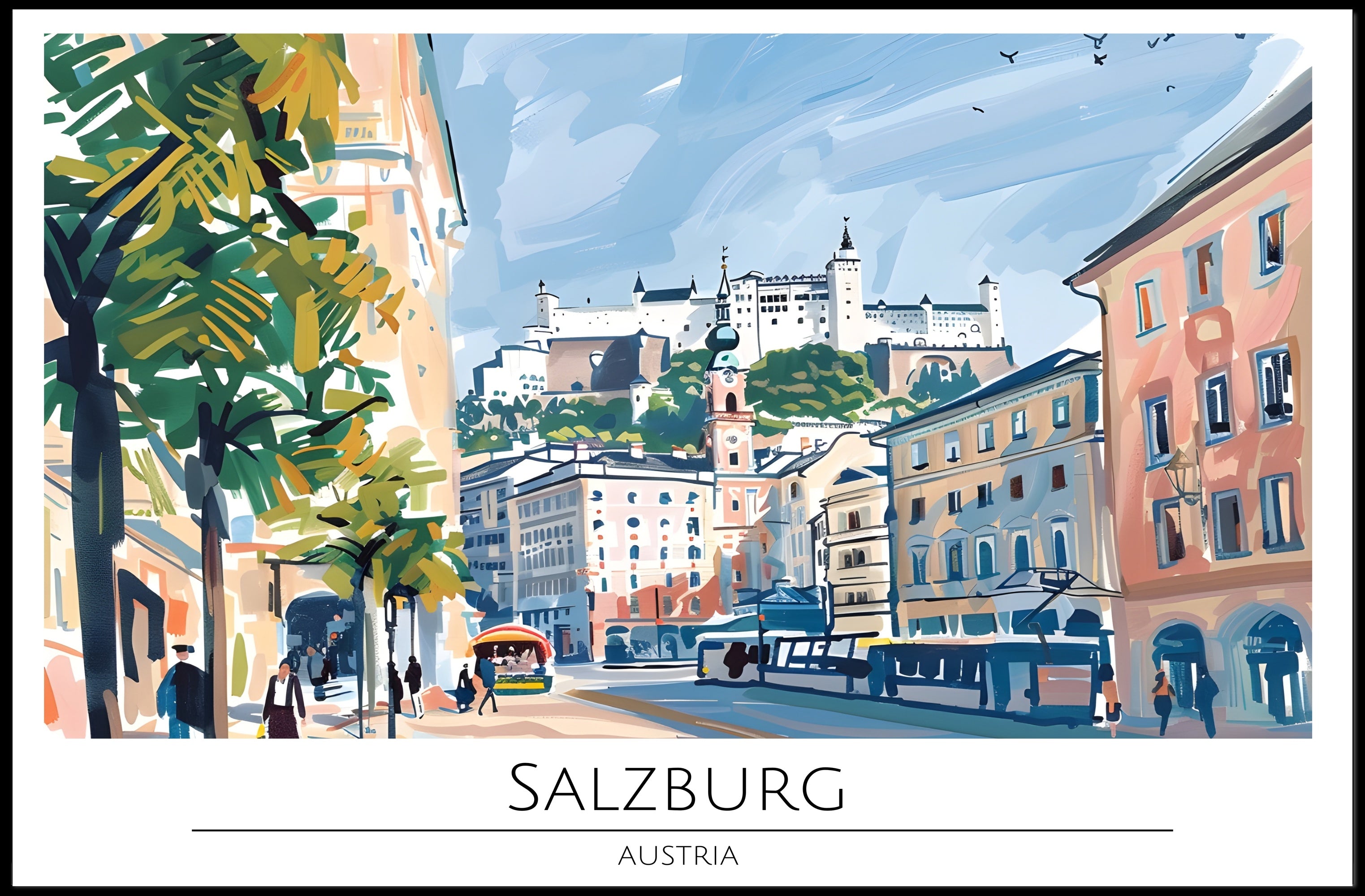 Salzburg Scenic Illustration Poster PosterGoat