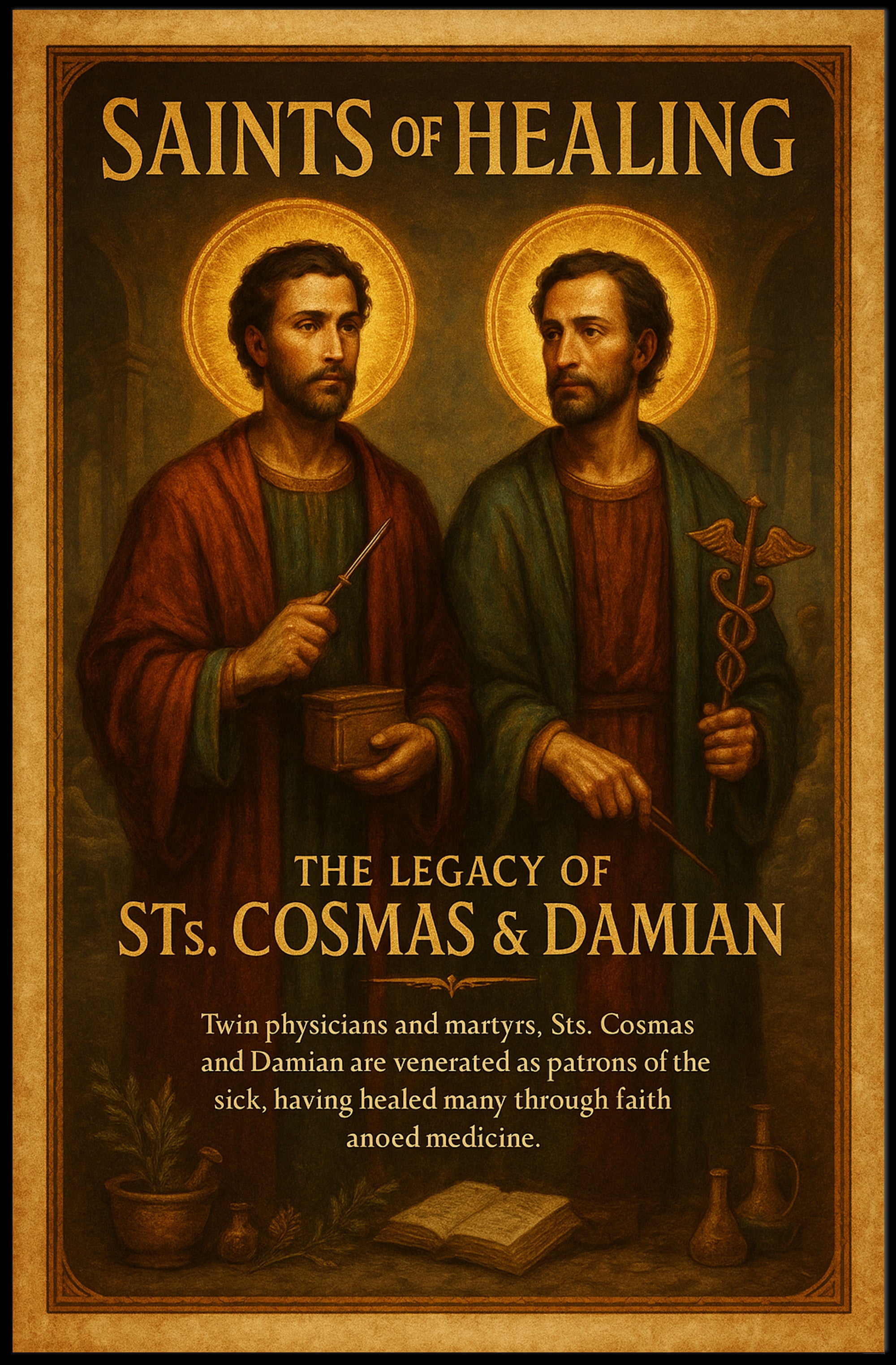 Saints Cosmas and Damian Vintage Spiritual Heritage Poster PosterGoat