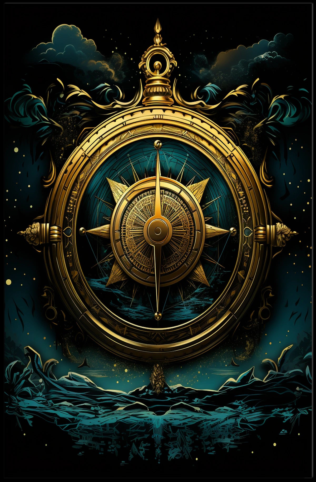 Navigating Cosmos Journey Celestial Exploration Digital Painting Adventure Poster