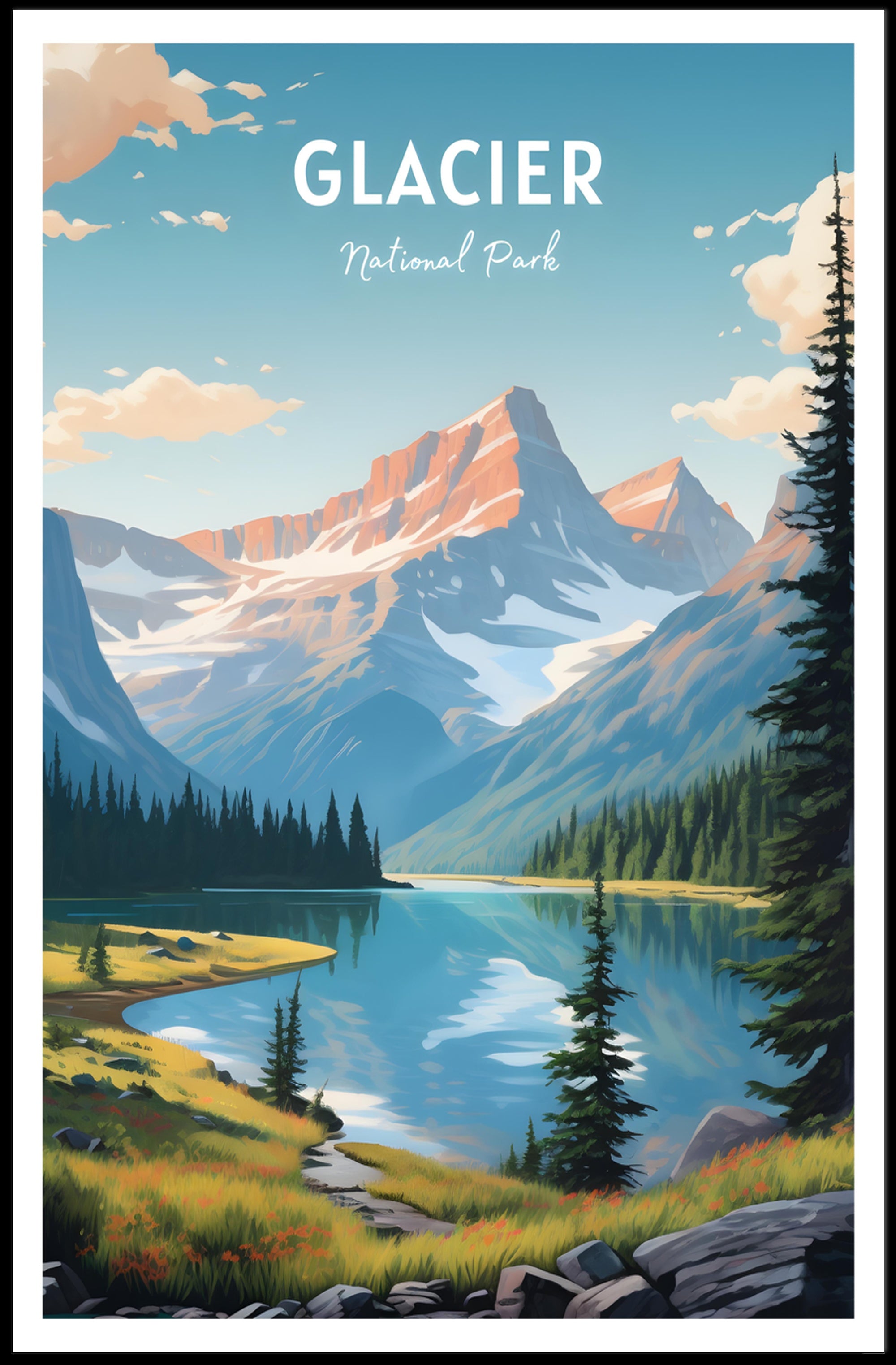 Glacier National Park Travel Poster Vintage Print