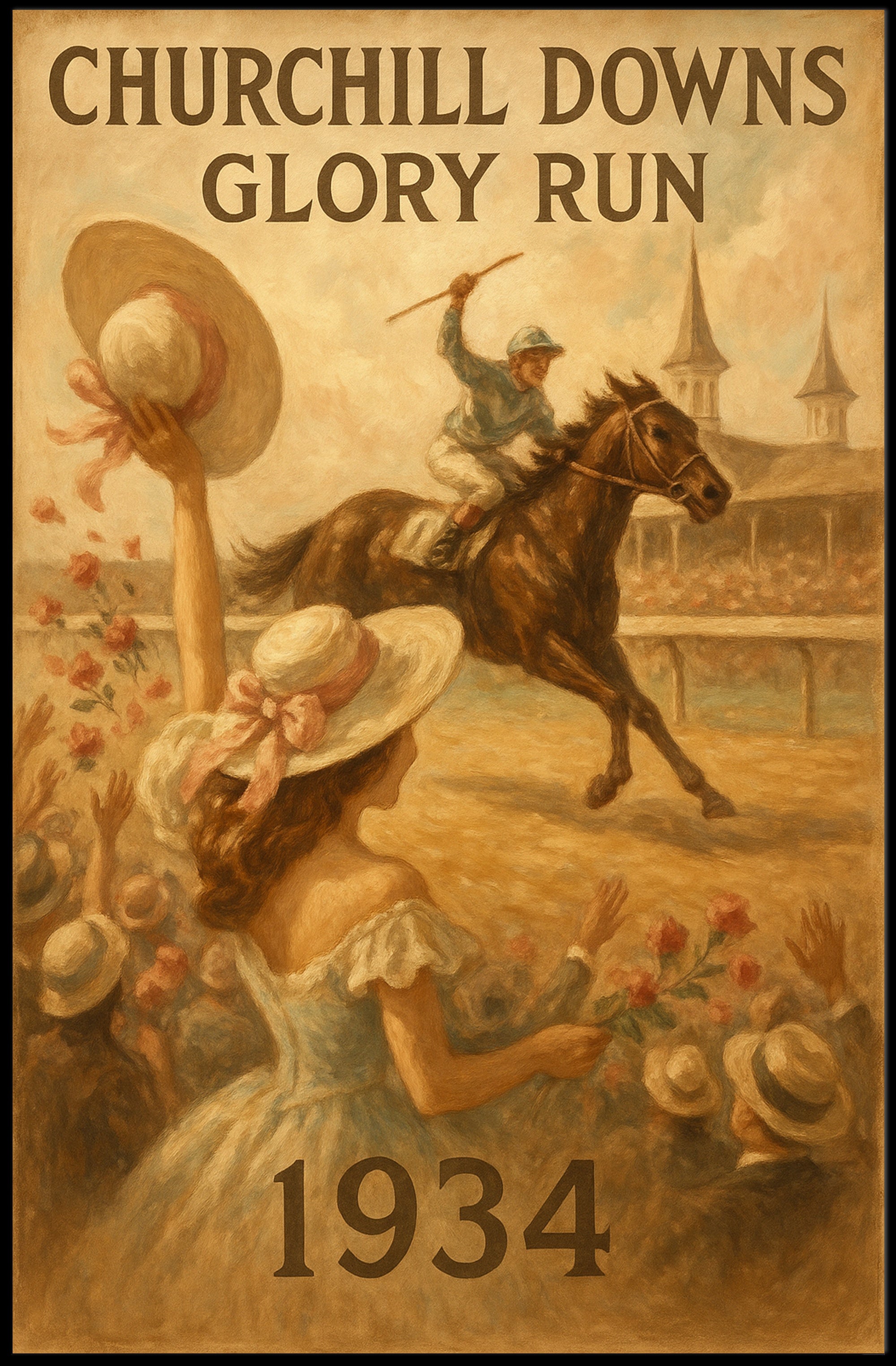 Horse Racing at Churchill Downs: Vintage Sports Poster