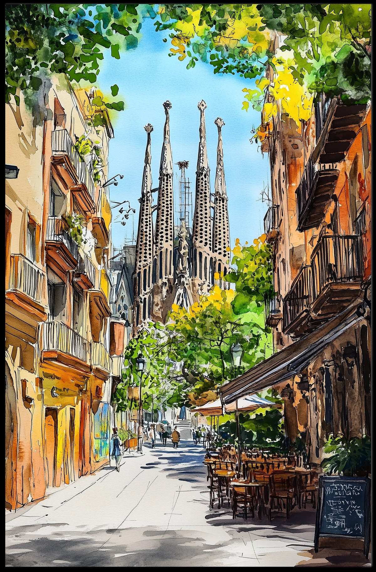 Spain Barcelona Sagrada Familia Street View City Poster