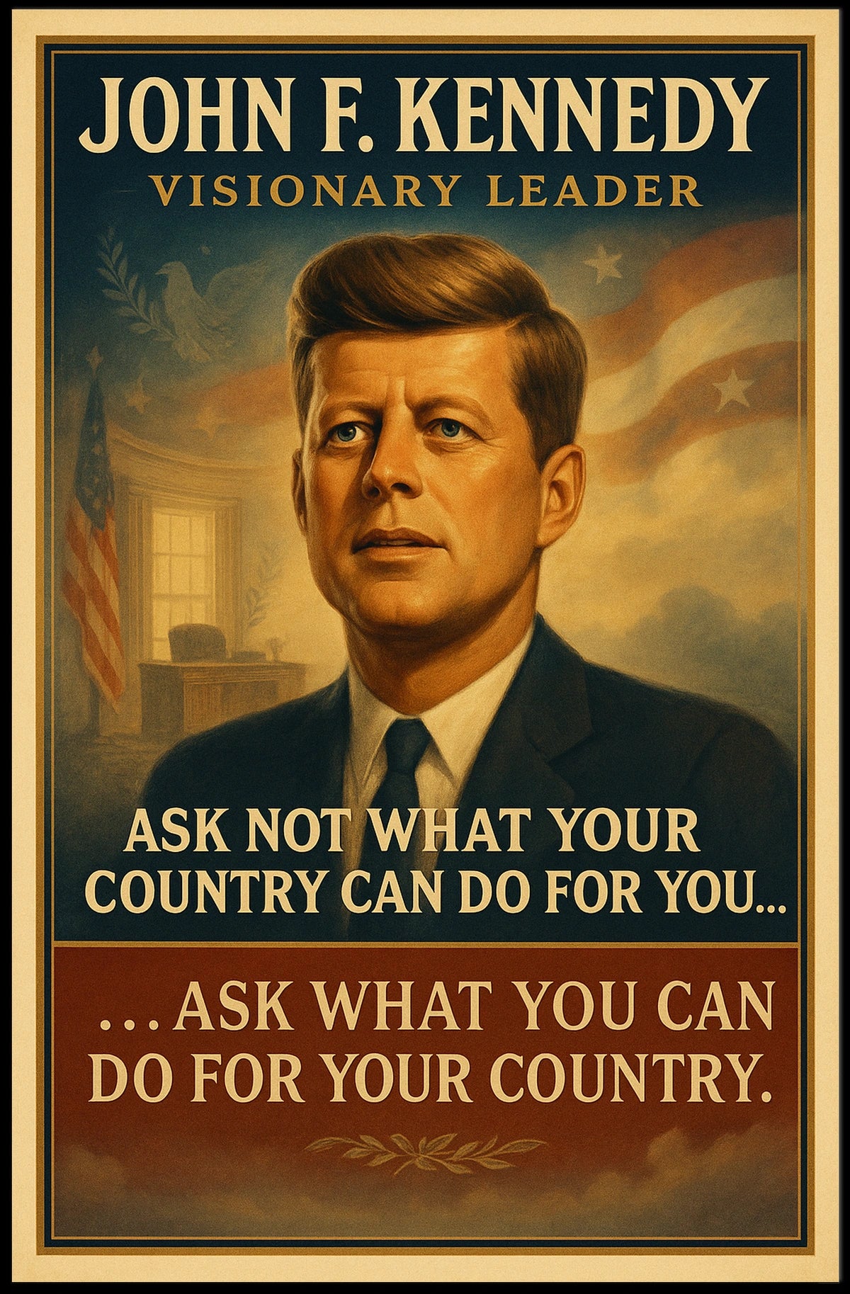 John F. Kennedy Inspirational Patriotic Poster Print