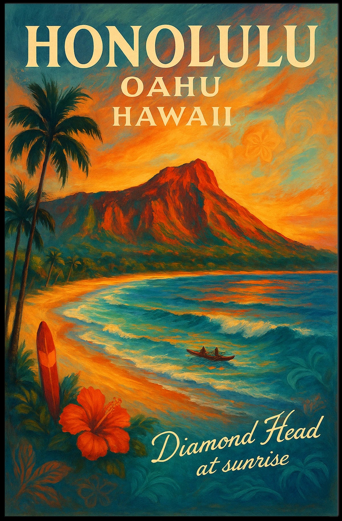Diamond Head Sunrise Vintage Travel Poster