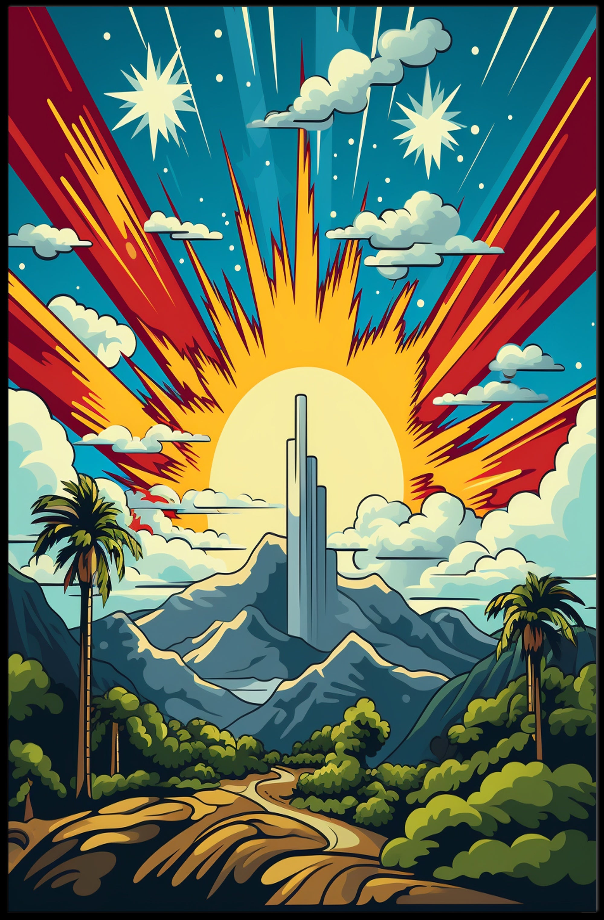 Celestial Sunrise Over Mountains Poster