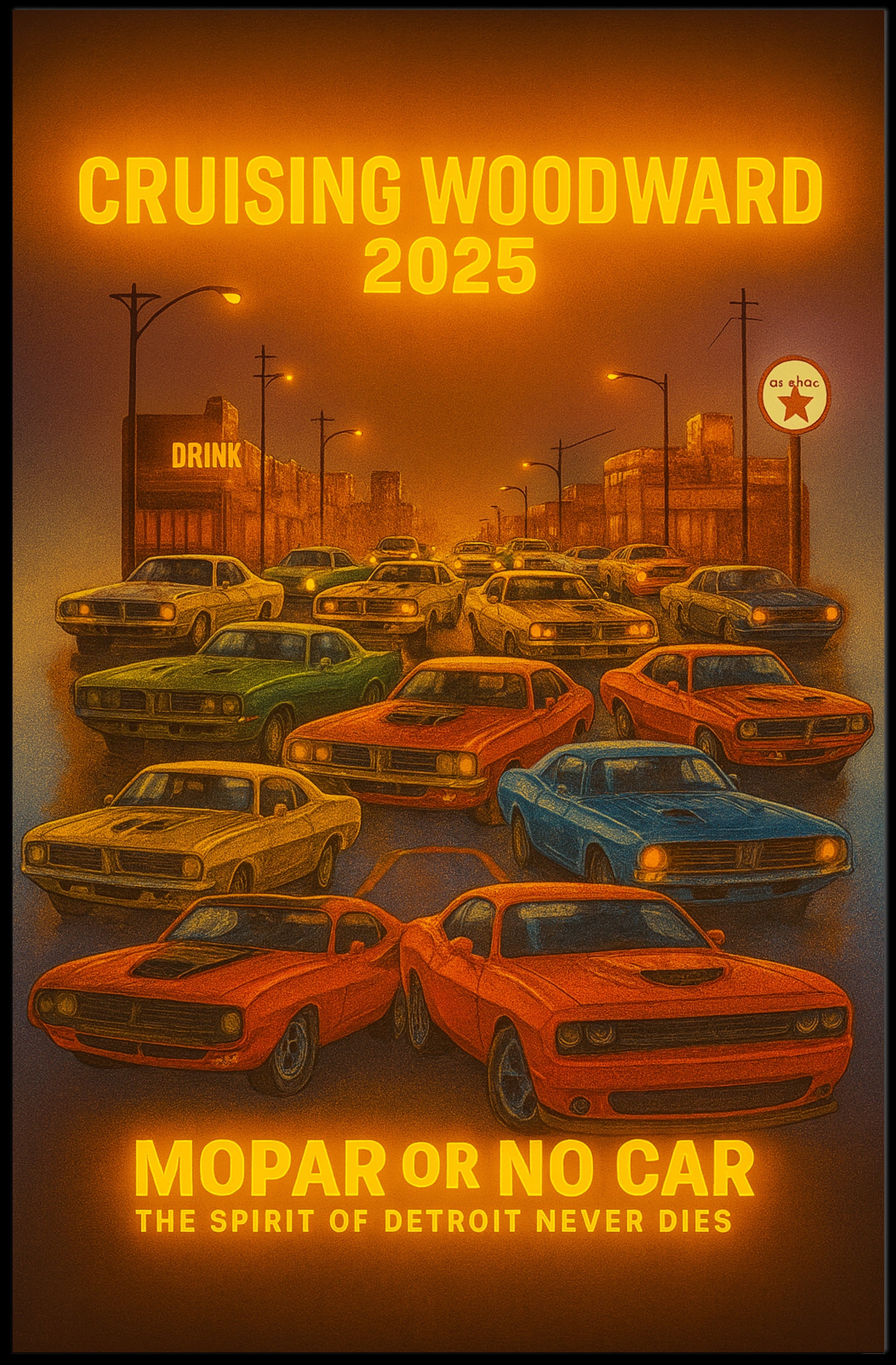 Cruising Woodward 2025: Celebrating Classic Cars Cultural Poster