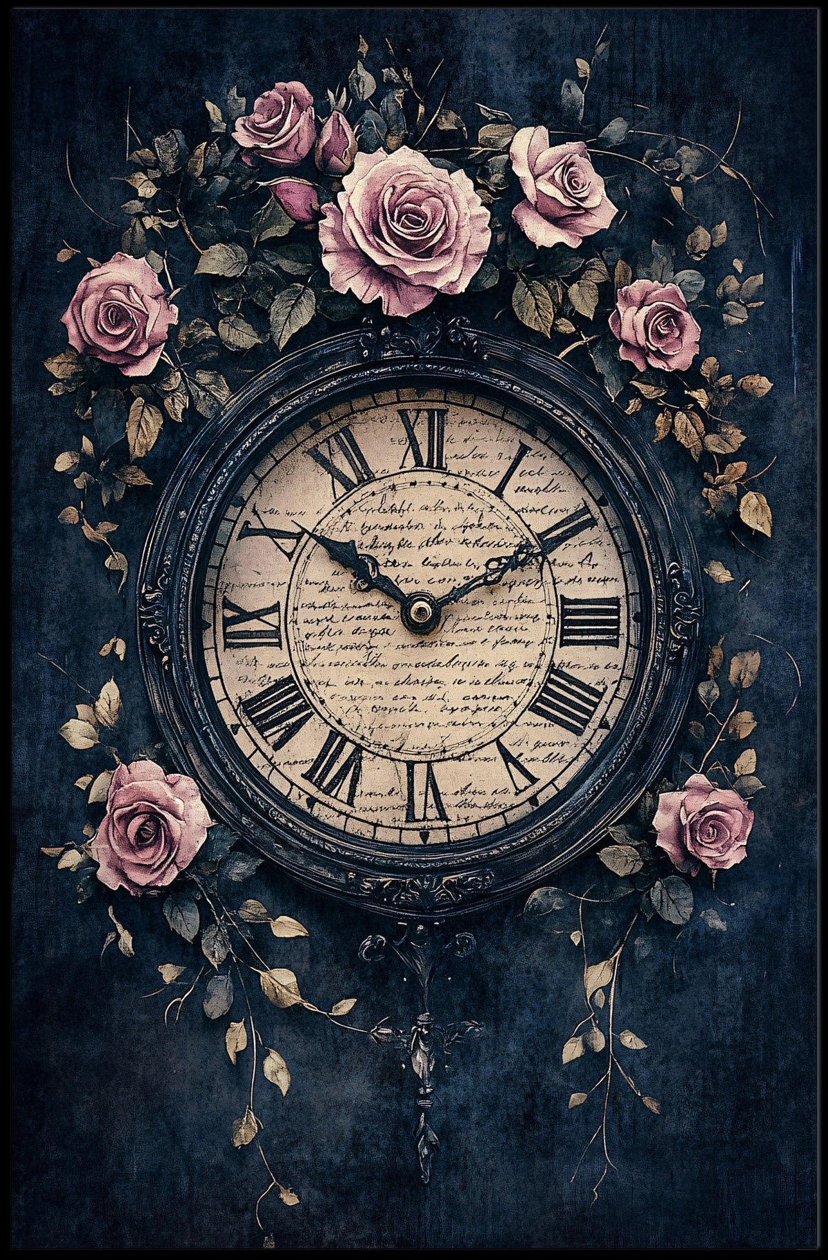 Ornate Clock and Roses Design: Artistic or Pop Culture Poster