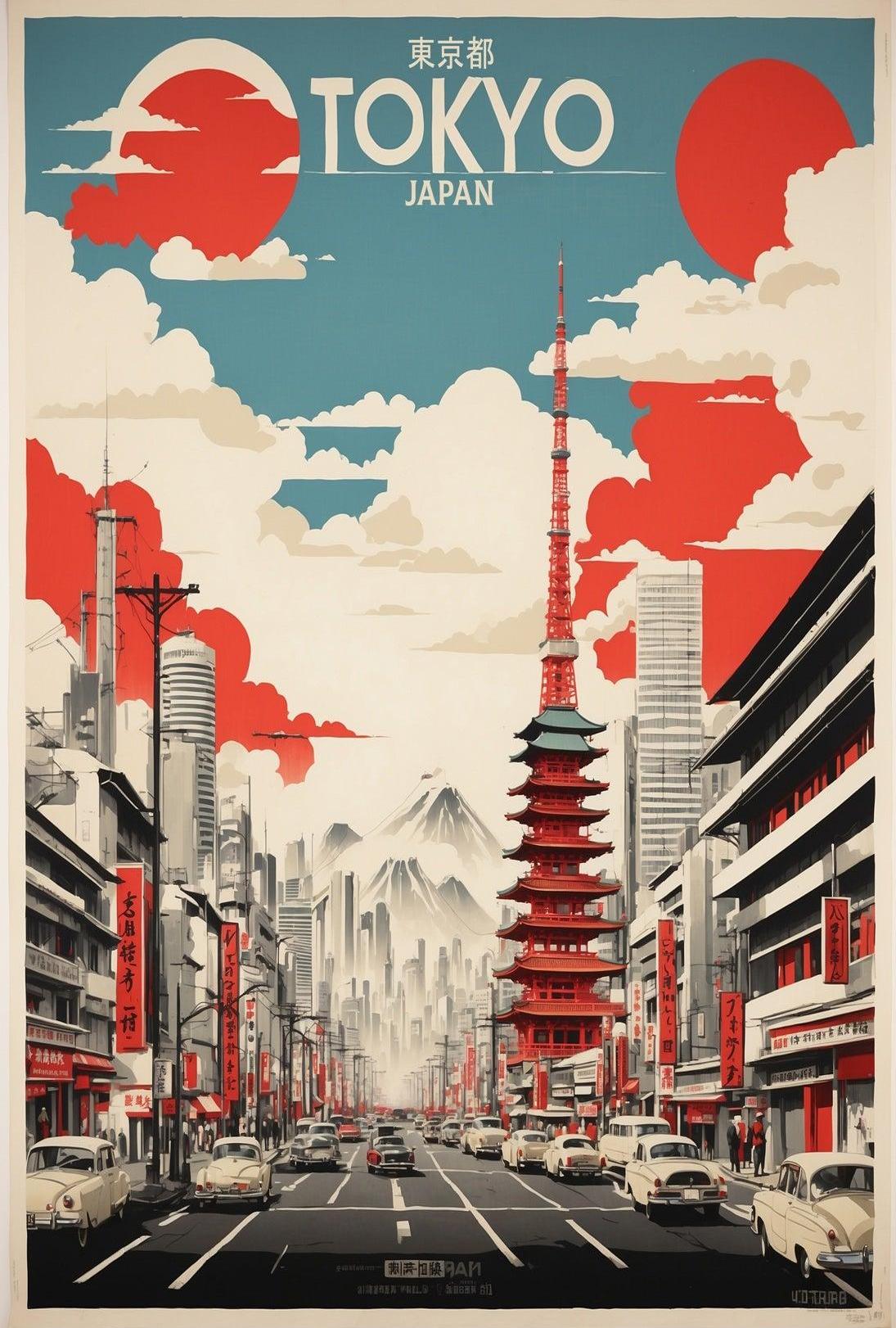 Tokyo Skyline Nostalgia Travel Poster