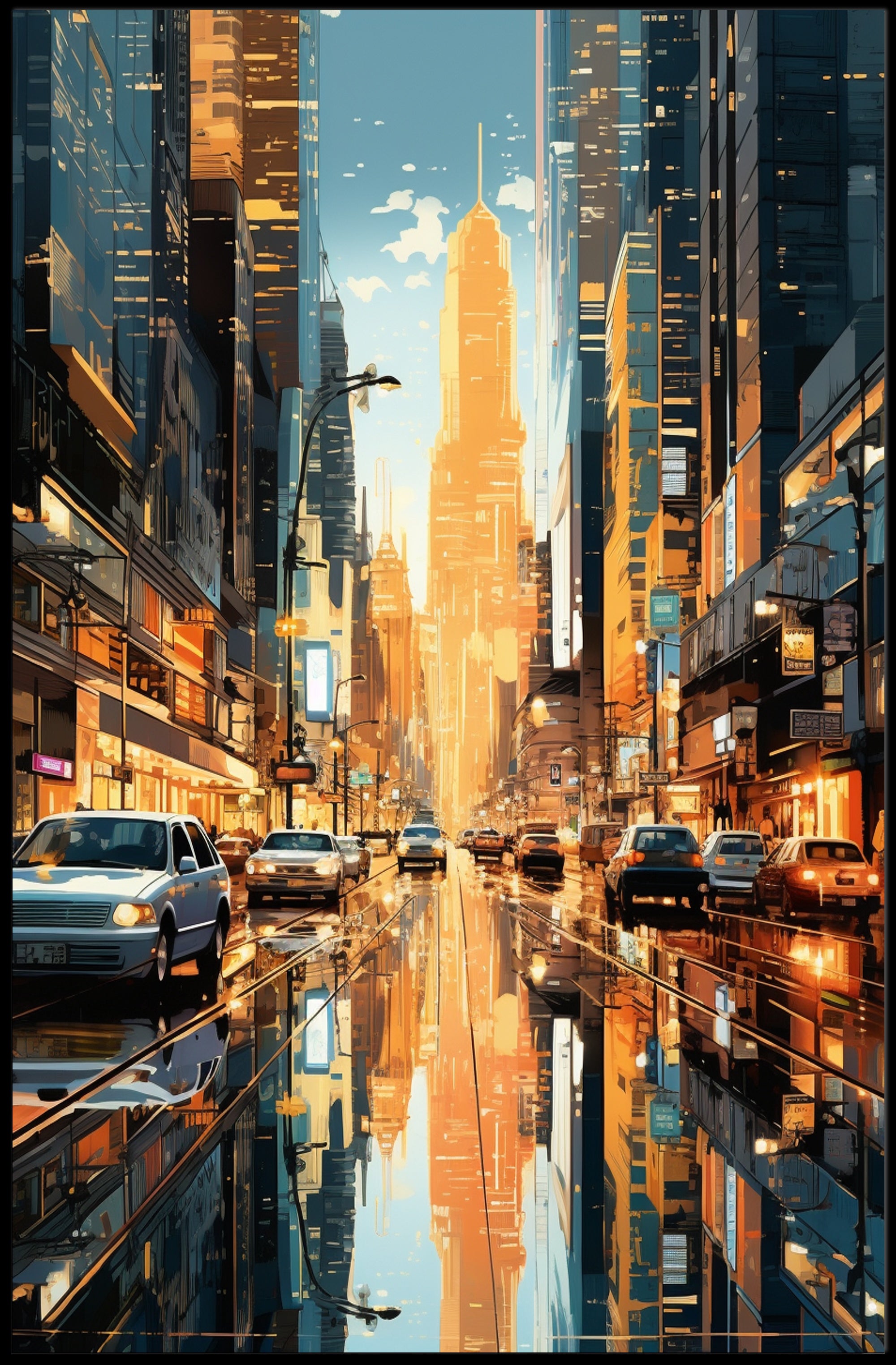 Modern Cityscape Skyline: Urban Lifestyle Artistic Poster