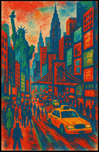 New York City Skyline Vibrant Poster Abstract Wall Art