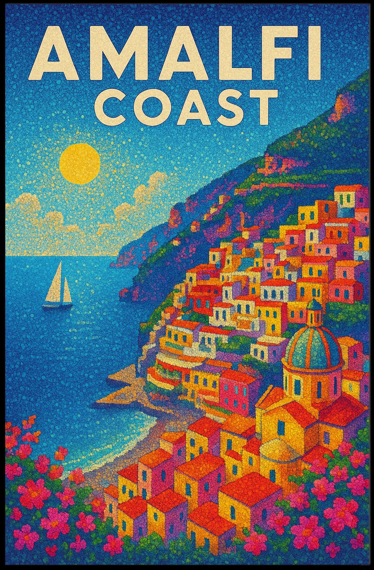 Amalfi Coast Poster Wall Art for Coastal Home Decor