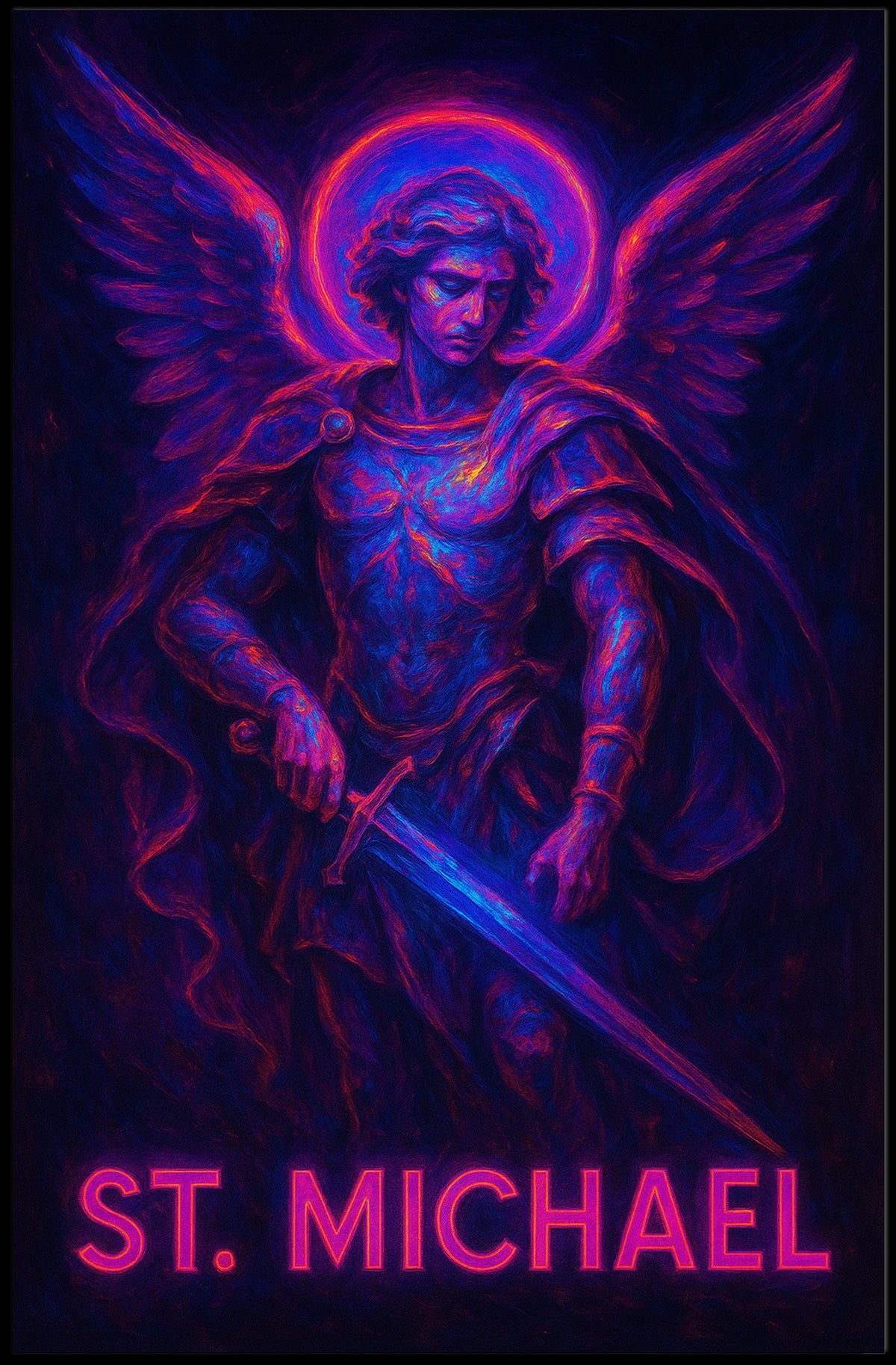 Neon Saint Michael Poster