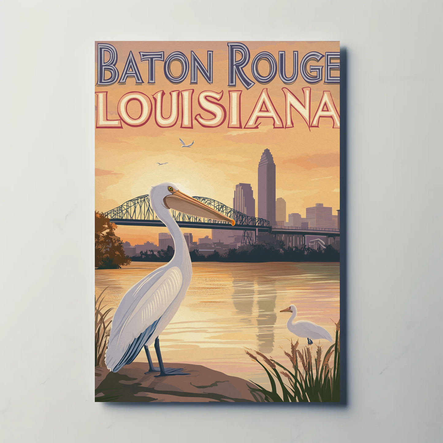 Baton Rouge Louisiana Pelican Vintage Poster
