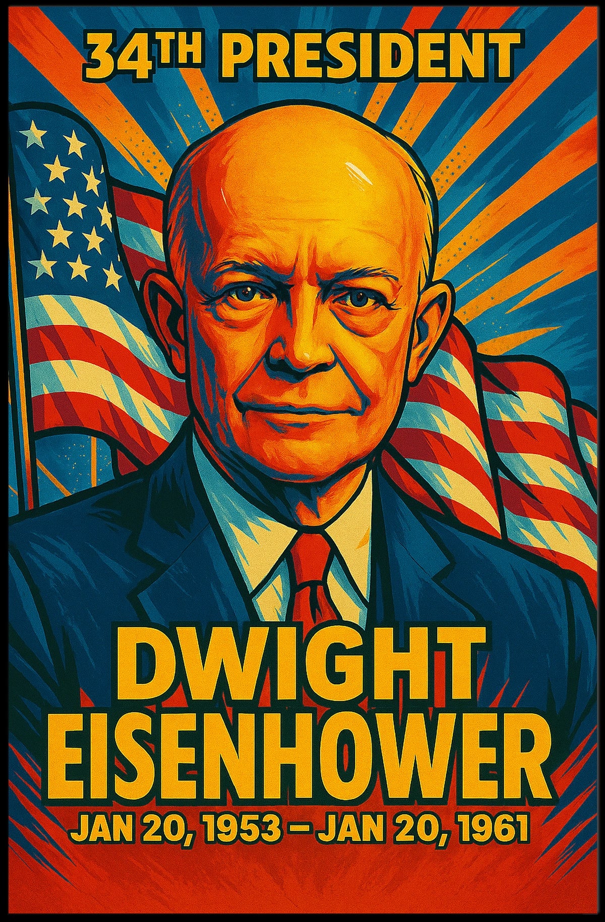 Dwight D. Eisenhower 34th President of the United States Colorful Comic Book Style Poster