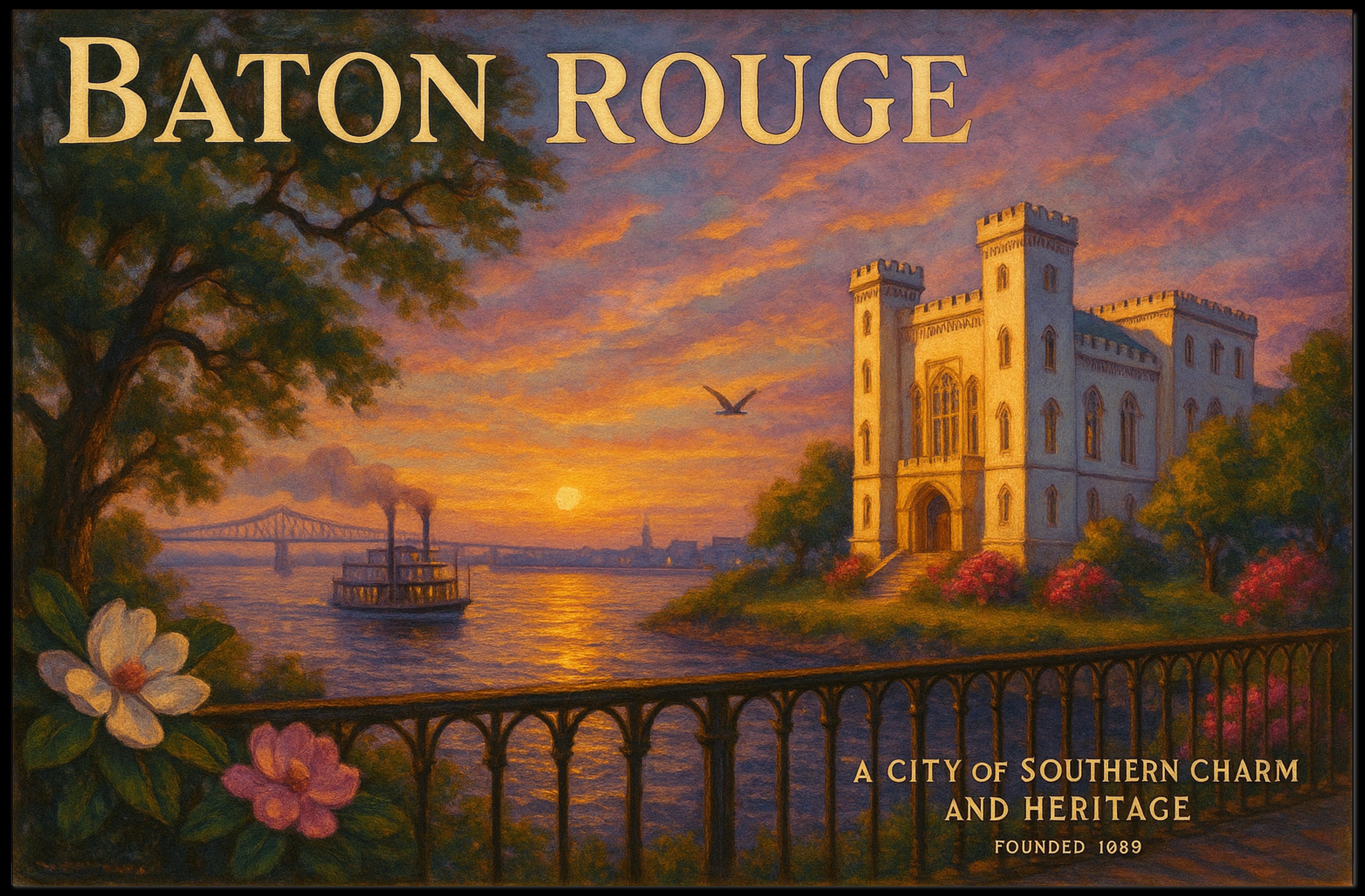 Baton Rouge Southern Charm Travel Poster